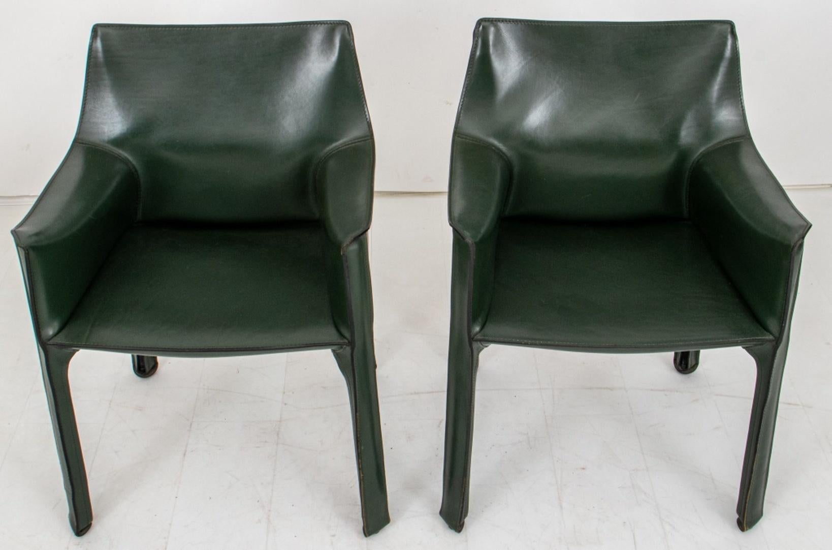 Mario Bellini (Italian, b. 1939) for Cassina Cab 413  arm chairs, 2, in deep green leather. In good condition. Wear consistent with age and use.

Dimensions: 31