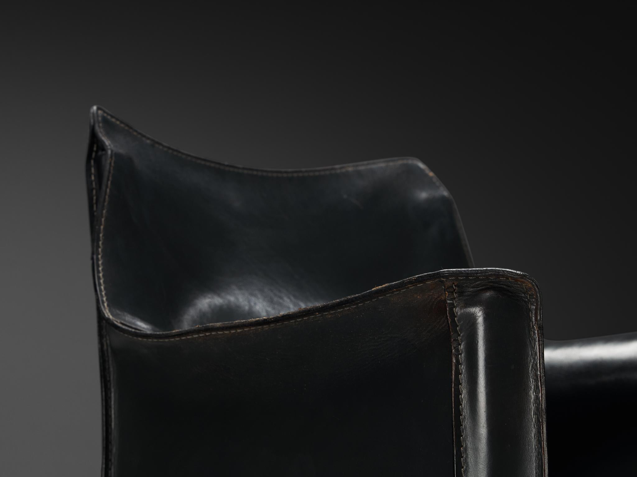 Post-Modern Mario Bellini for Cassina 'CAB 413' Dining Chair in Dark Grey Leather For Sale