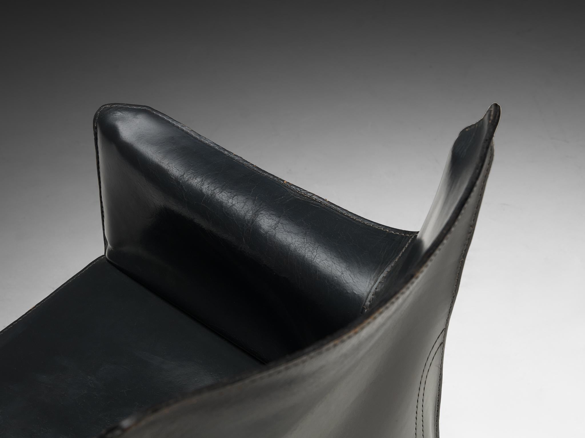 Italian Mario Bellini for Cassina 'CAB 413' Dining Chair in Dark Grey Leather For Sale