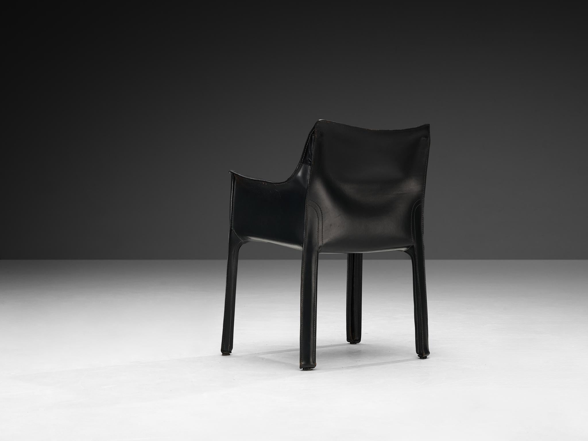 Mario Bellini for Cassina 'CAB 413' Dining Chair in Dark Grey Leather In Good Condition For Sale In Waalwijk, NL
