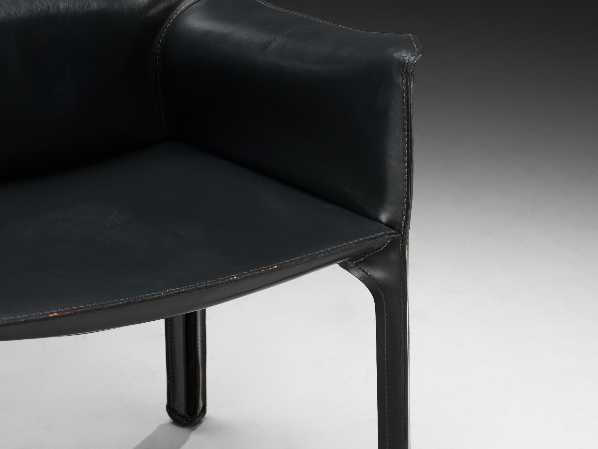 Late 20th Century Mario Bellini for Cassina 'CAB 413' Dining Chair in Dark Grey Leather For Sale