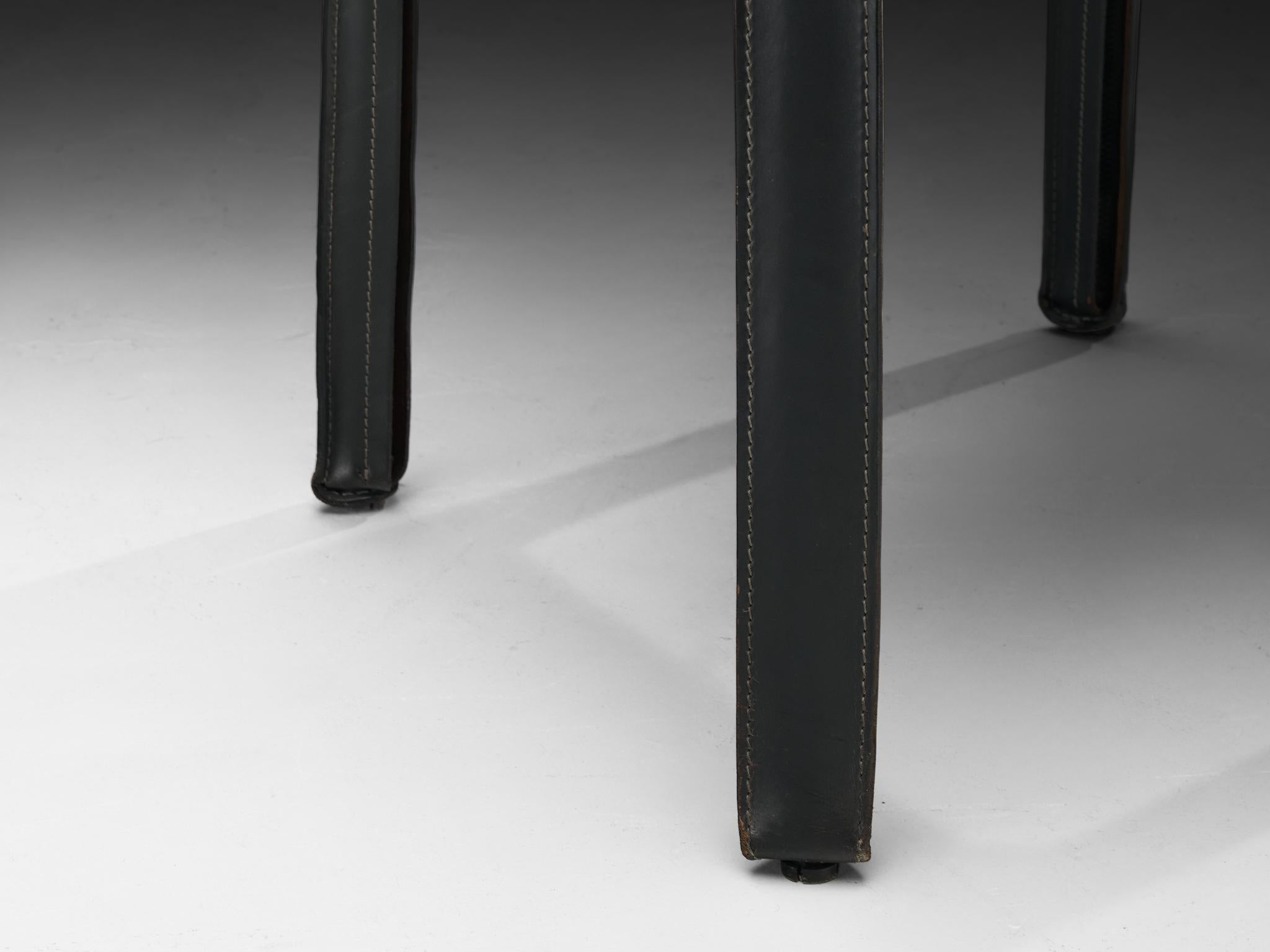 Mario Bellini for Cassina 'CAB 413' Dining Chair in Dark Grey Leather For Sale 1