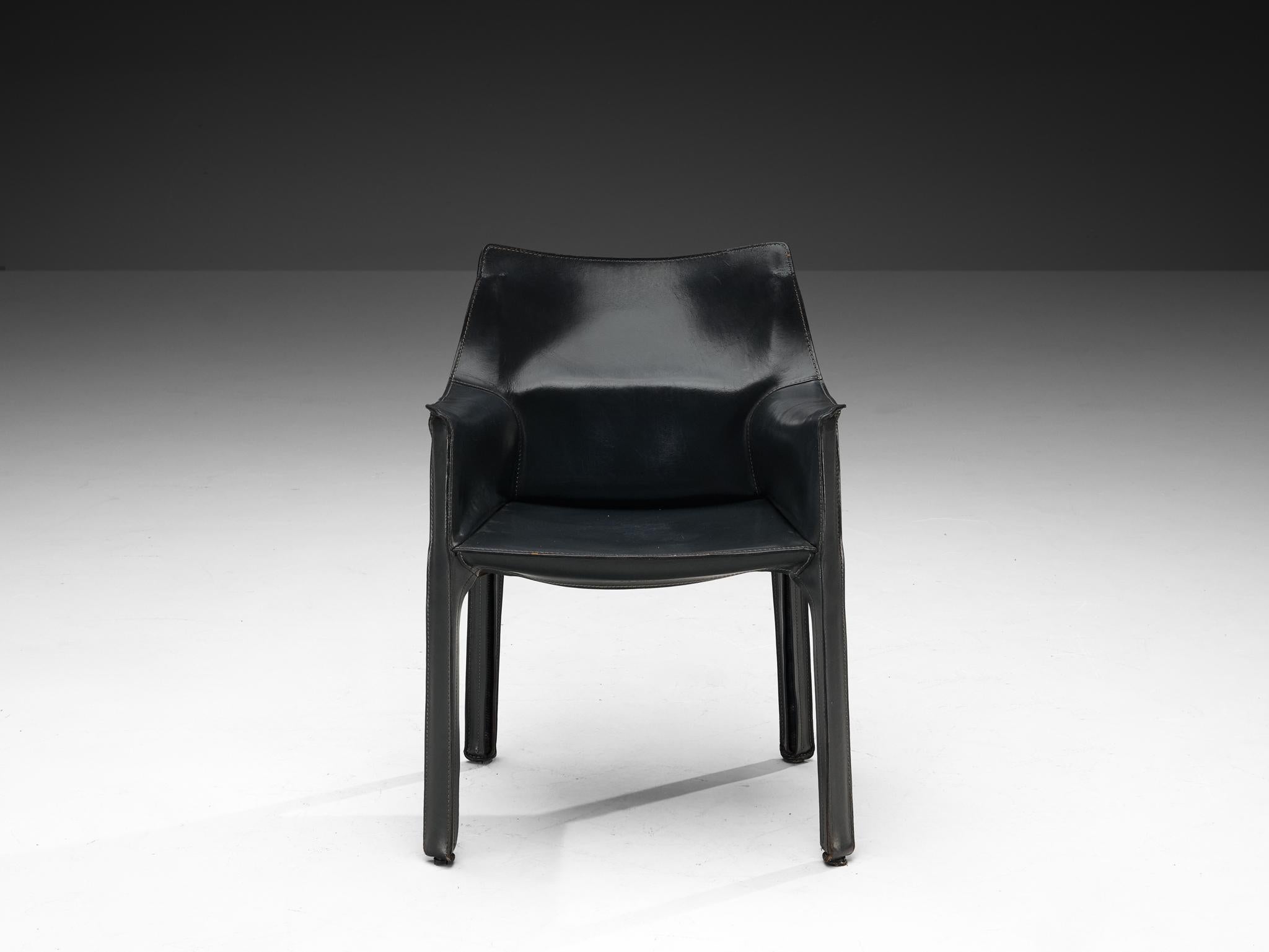 Mario Bellini for Cassina 'CAB 413' Dining Chair in Dark Grey Leather For Sale 2