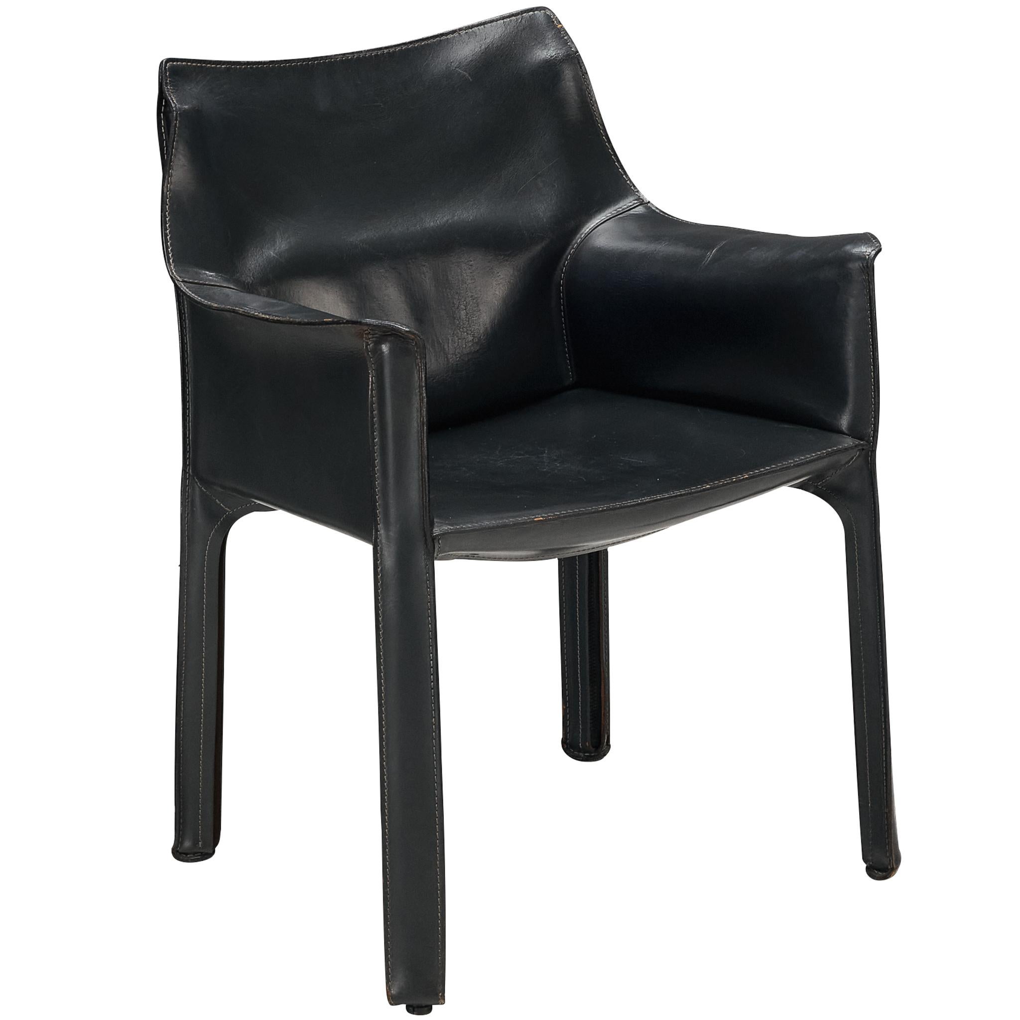 Mario Bellini für Cassina 'CAB 413' Esszimmerstuhl aus dunkelgrauem Leder