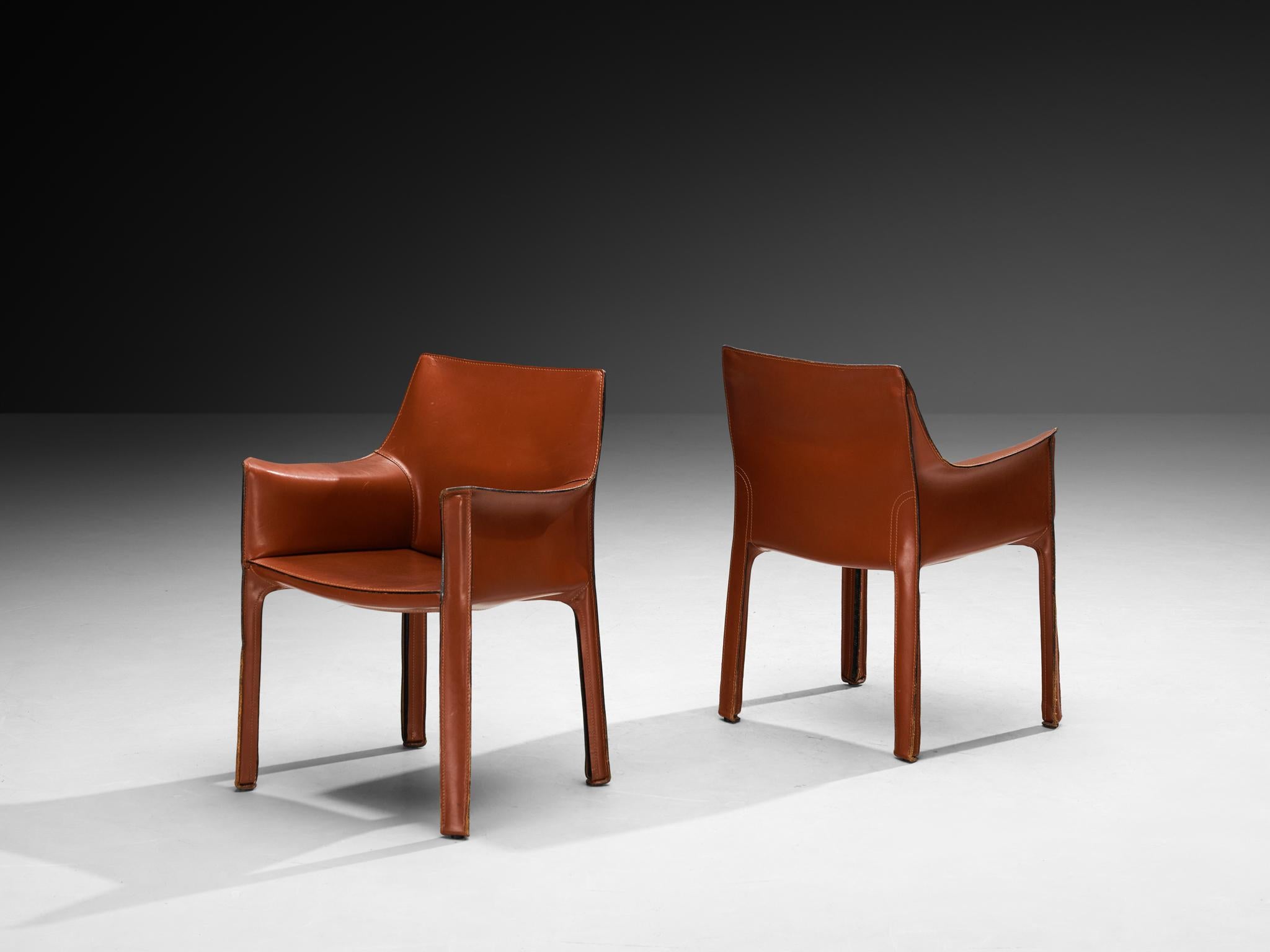 Mario Bellini für Cassina 'CAB 413' Esszimmerstühle aus gebranntem orangefarbenem Leder im Angebot 4