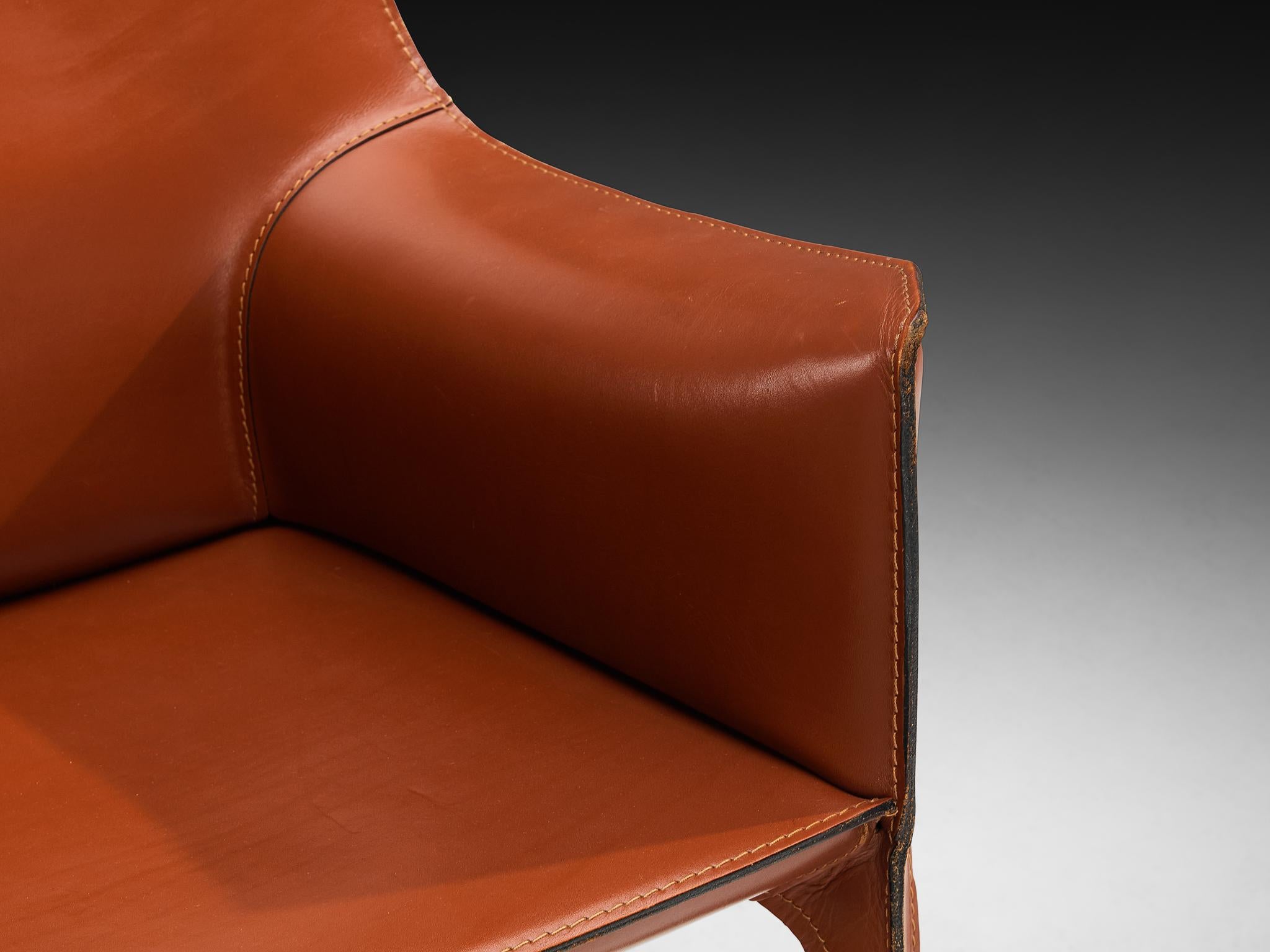 Mario Bellini für Cassina 'CAB 413' Esszimmerstühle aus gebranntem orangefarbenem Leder im Angebot 5