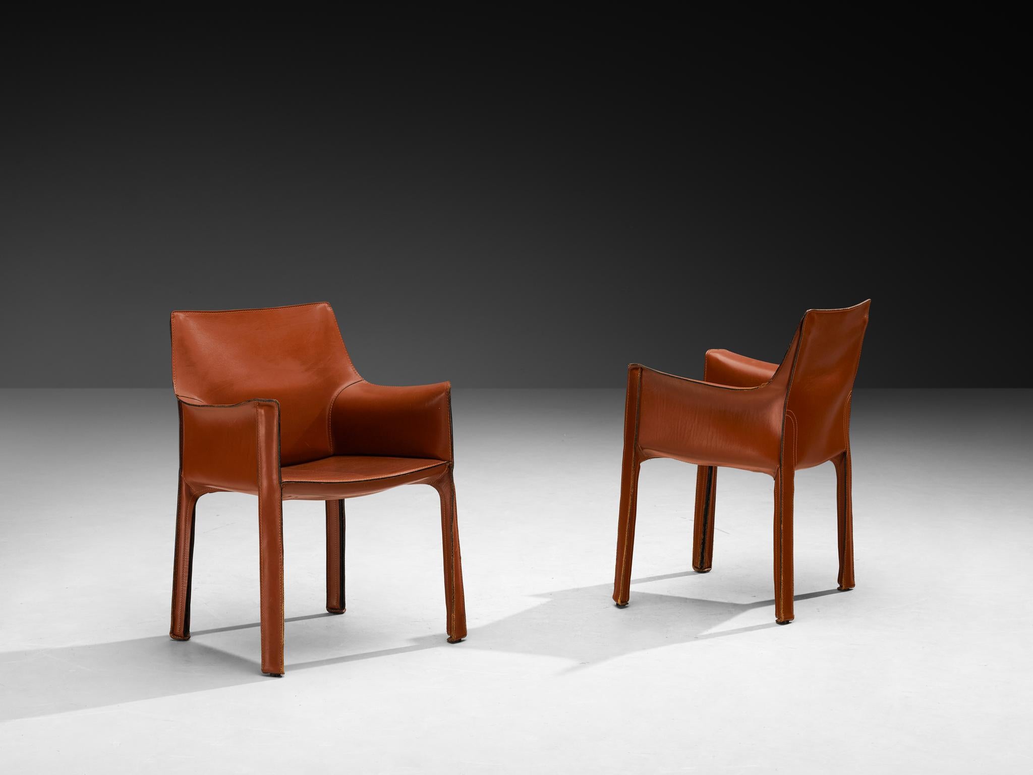 Mario Bellini für Cassina 'CAB 413' Esszimmerstühle aus gebranntem orangefarbenem Leder im Angebot 6