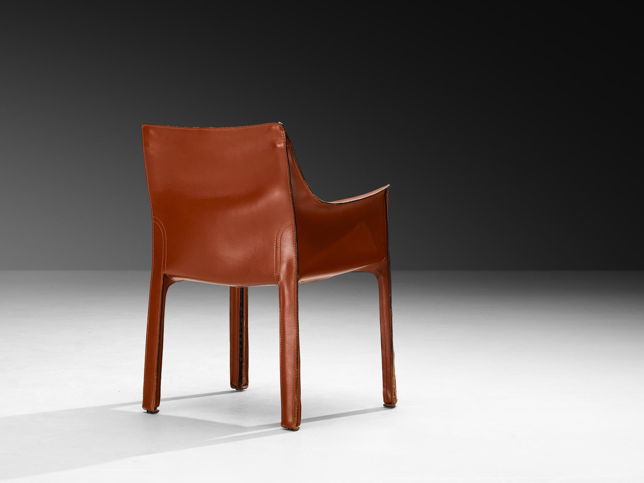 Mario Bellini für Cassina 'CAB 413' Esszimmerstühle aus gebranntem orangefarbenem Leder im Angebot 7
