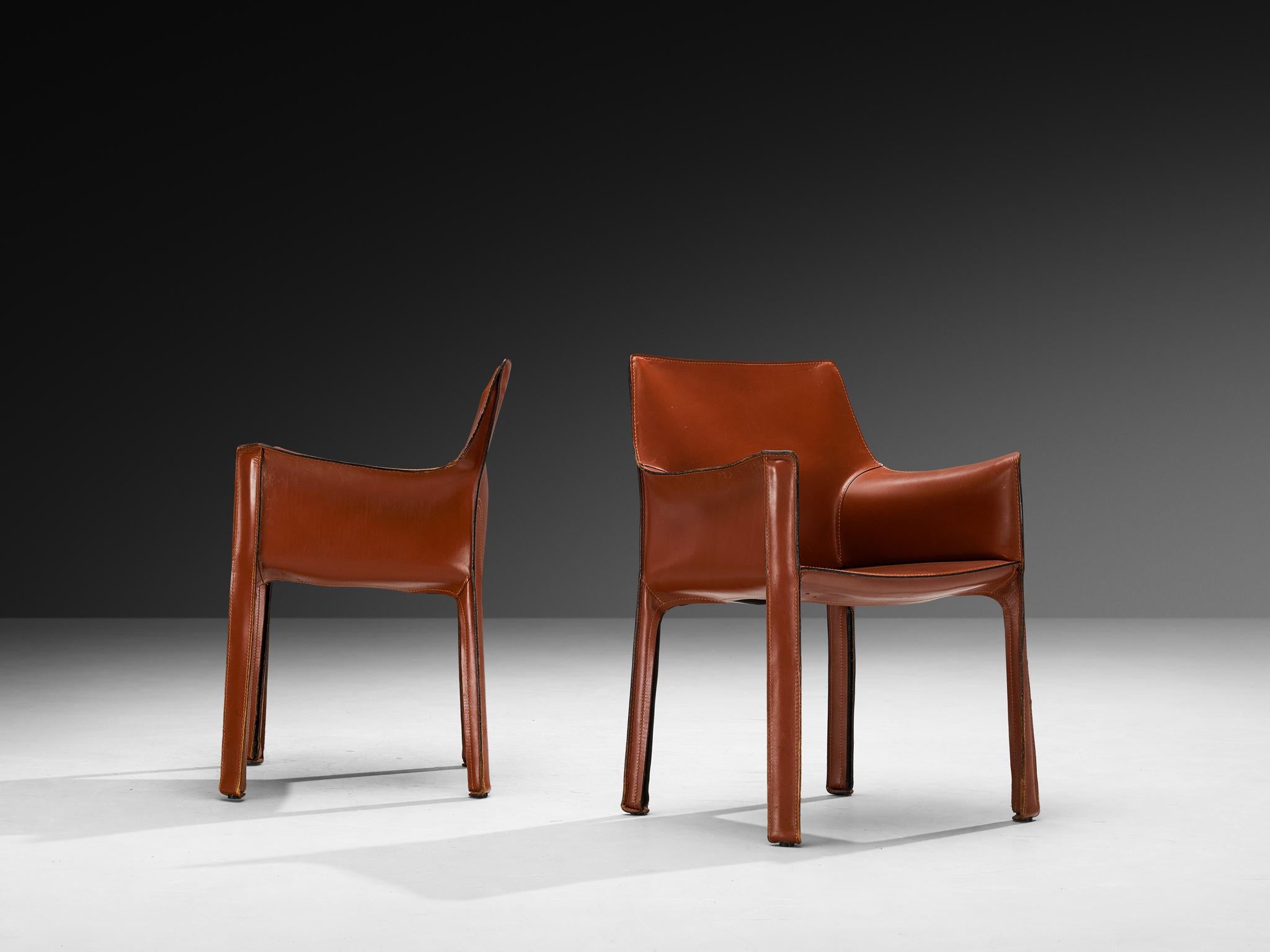 Mario Bellini für Cassina 'CAB 413' Esszimmerstühle aus gebranntem orangefarbenem Leder (Italienisch) im Angebot