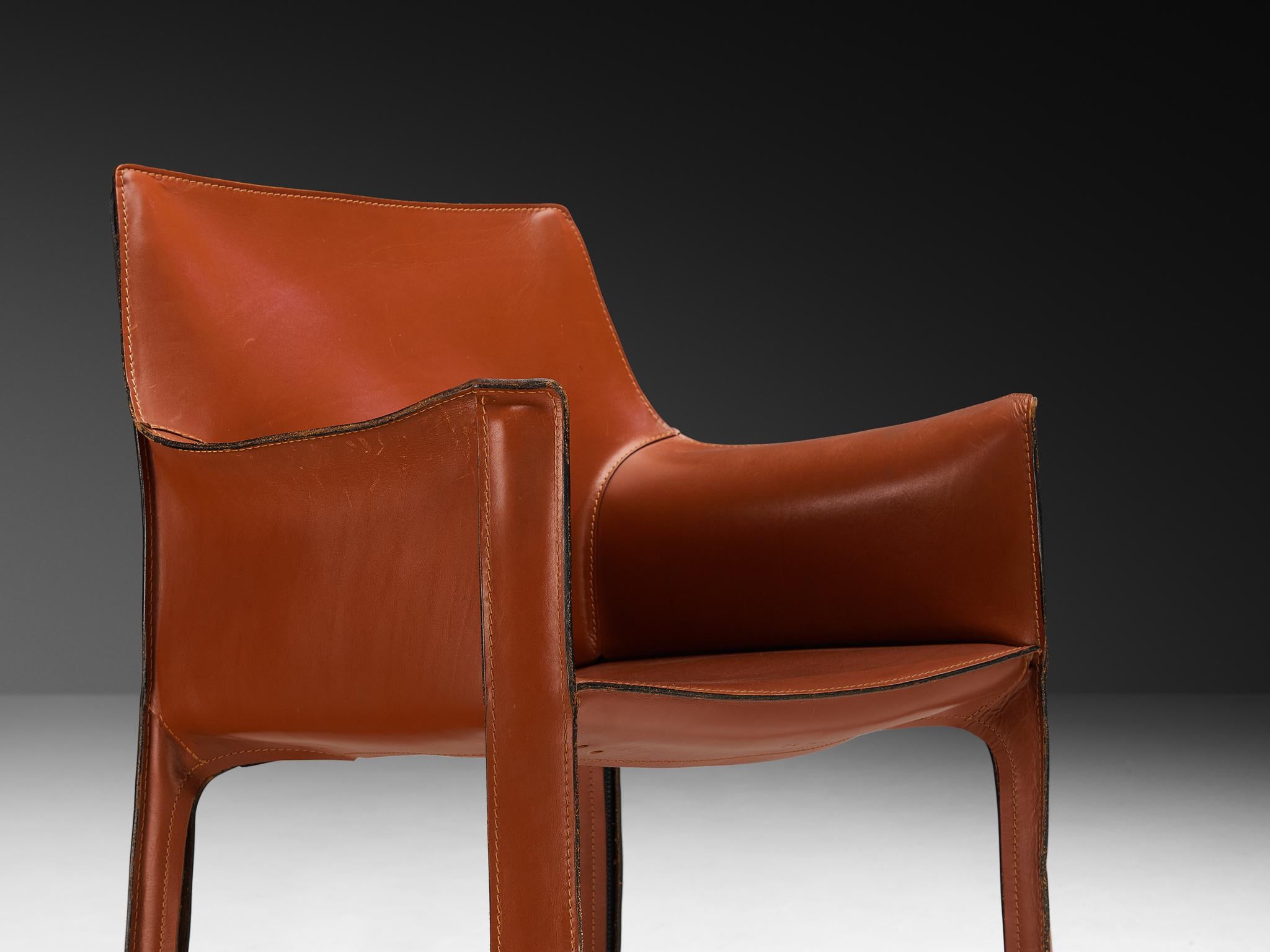 Mario Bellini für Cassina 'CAB 413' Esszimmerstühle aus gebranntem orangefarbenem Leder im Angebot 1