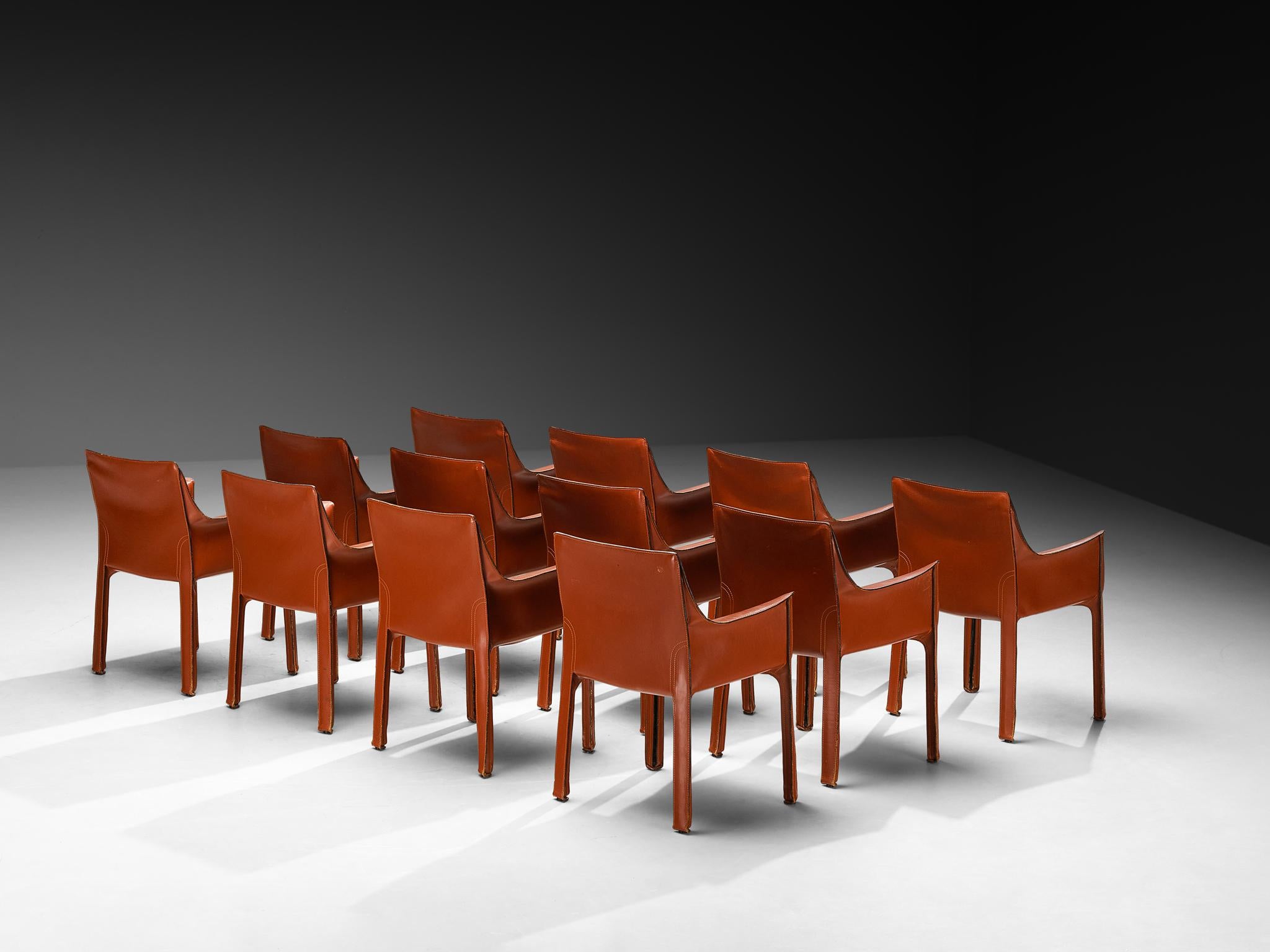 Mario Bellini für Cassina 'CAB 413' Esszimmerstühle aus gebranntem orangefarbenem Leder im Angebot 2