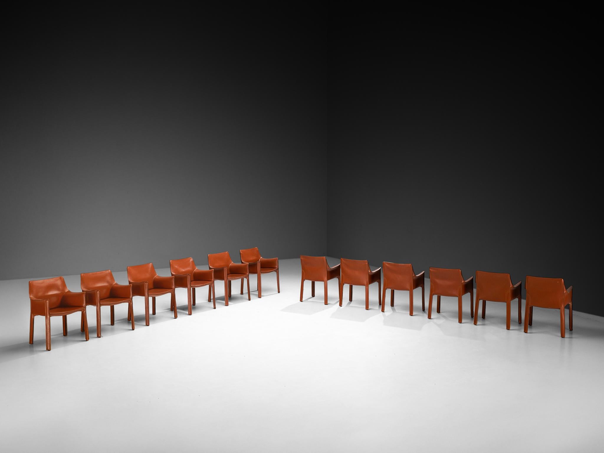 Mario Bellini für Cassina 'CAB 413' Esszimmerstühle aus gebranntem orangefarbenem Leder im Angebot 3