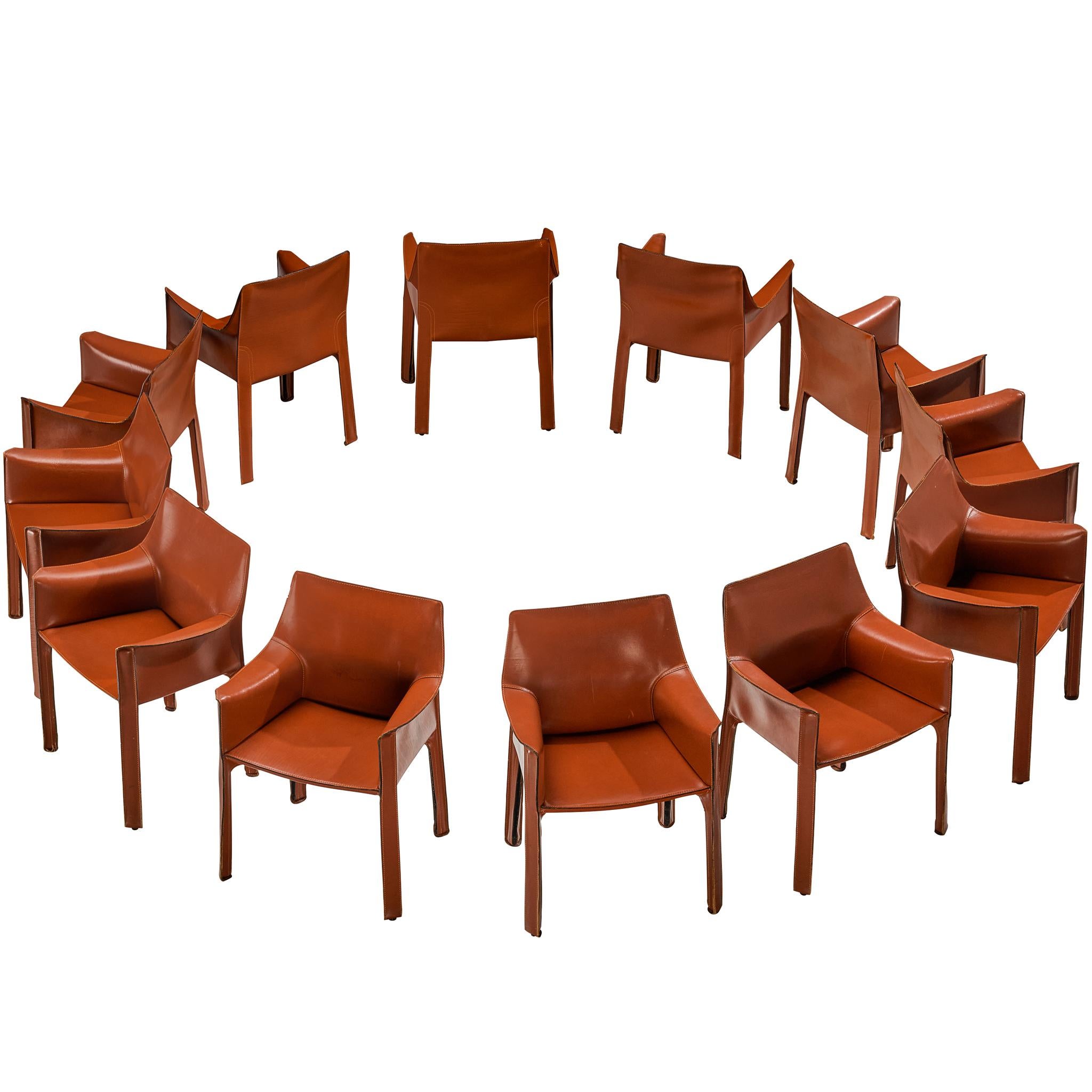 Sedie da pranzo 
CAB 413
 di Mario Bellini per Cassina in pelle arancione bruciata