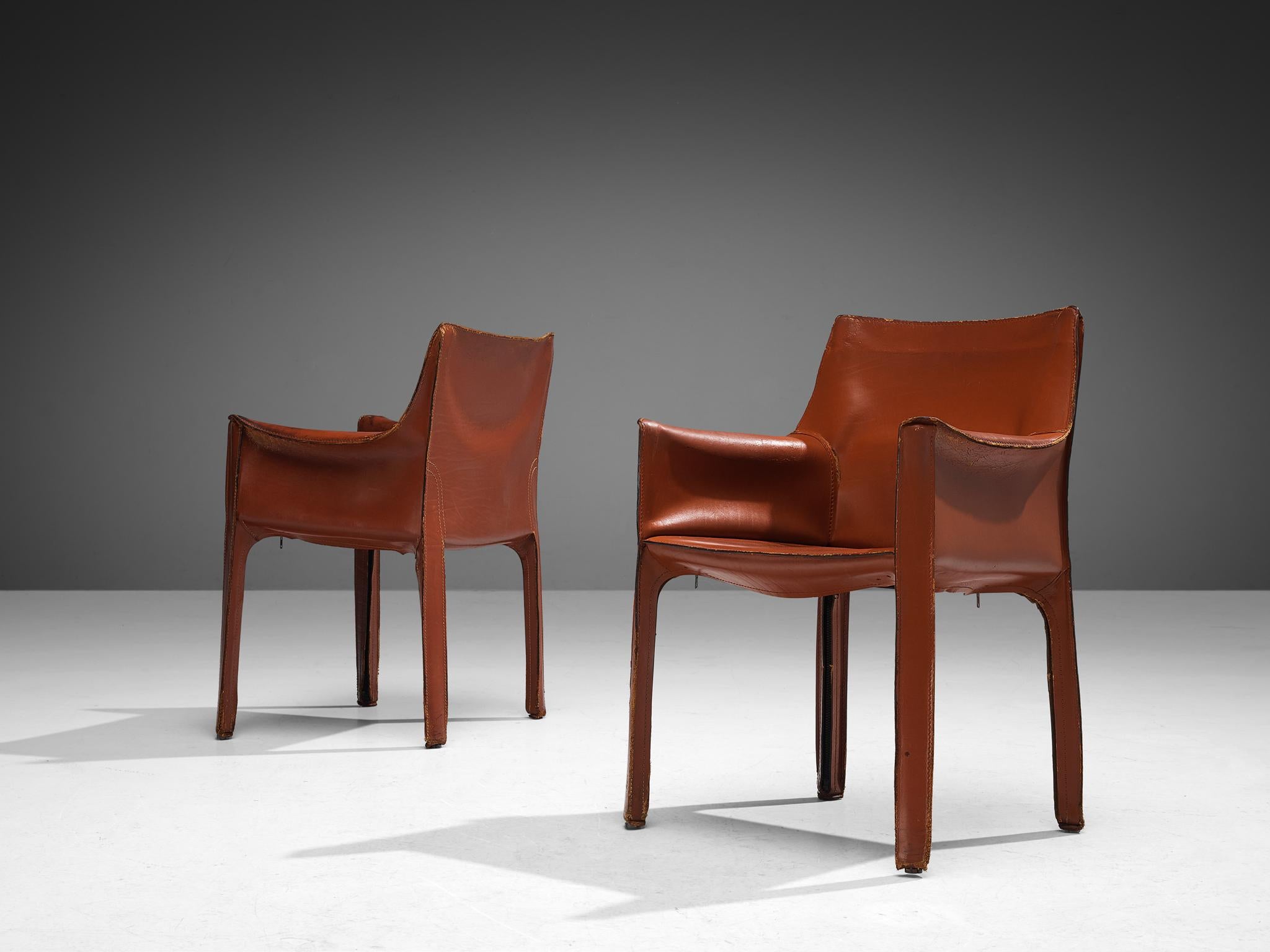Italian Mario Bellini for Cassina 'CAB 413' Dining Chairs in Leather For Sale