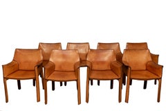 Mario Bellini para Cassina CAB 413 Conjunto de OCHO sillas de comedor de cuero coñac