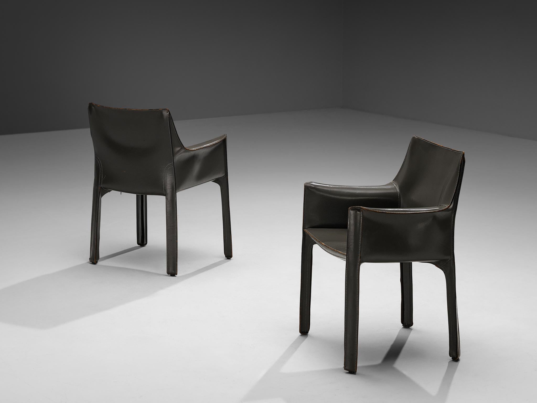 Mario Bellini for Cassina CAB 413 Set of Six Dining Chairs in Grey Leather For Sale 5