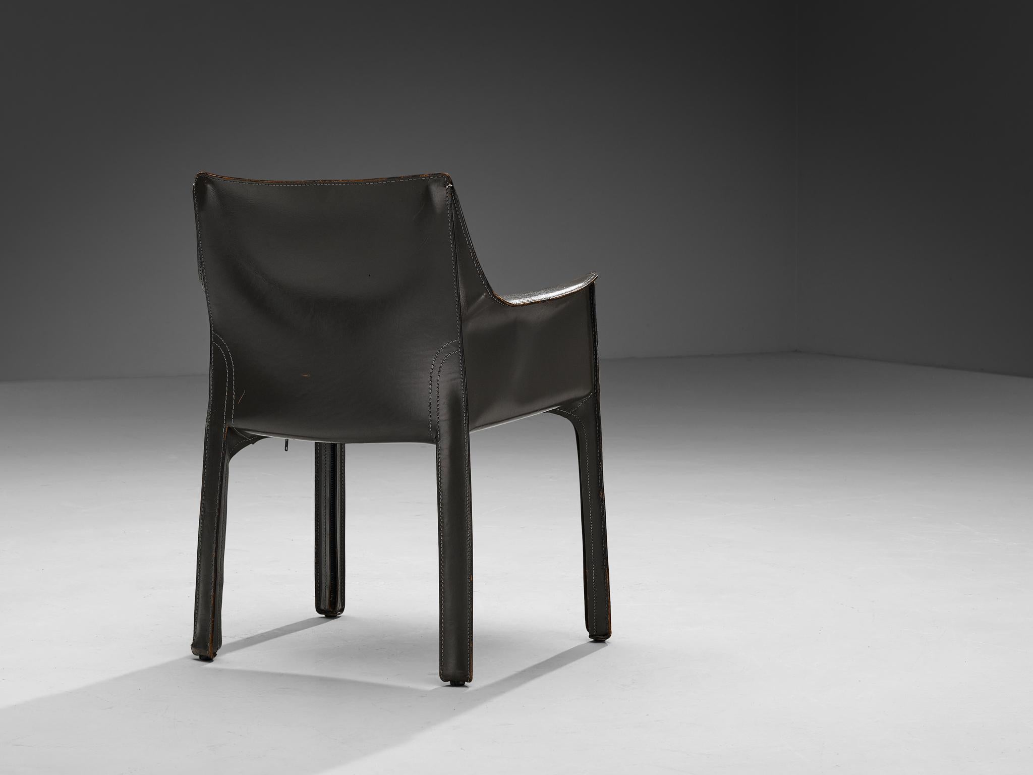 Italian Mario Bellini for Cassina CAB 413 Set of Six Dining Chairs in Grey Leather For Sale