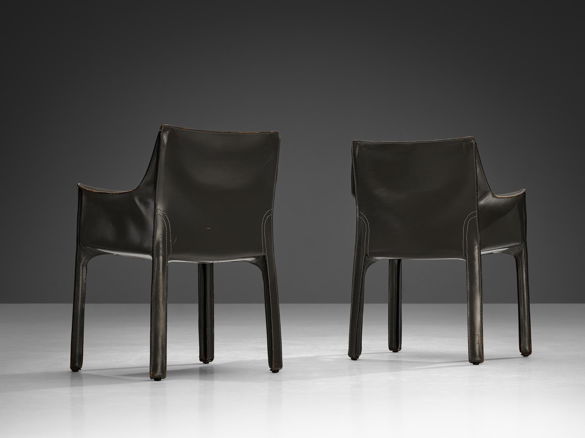Mario Bellini for Cassina CAB 413 Set of Six Dining Chairs in Grey Leather For Sale 1