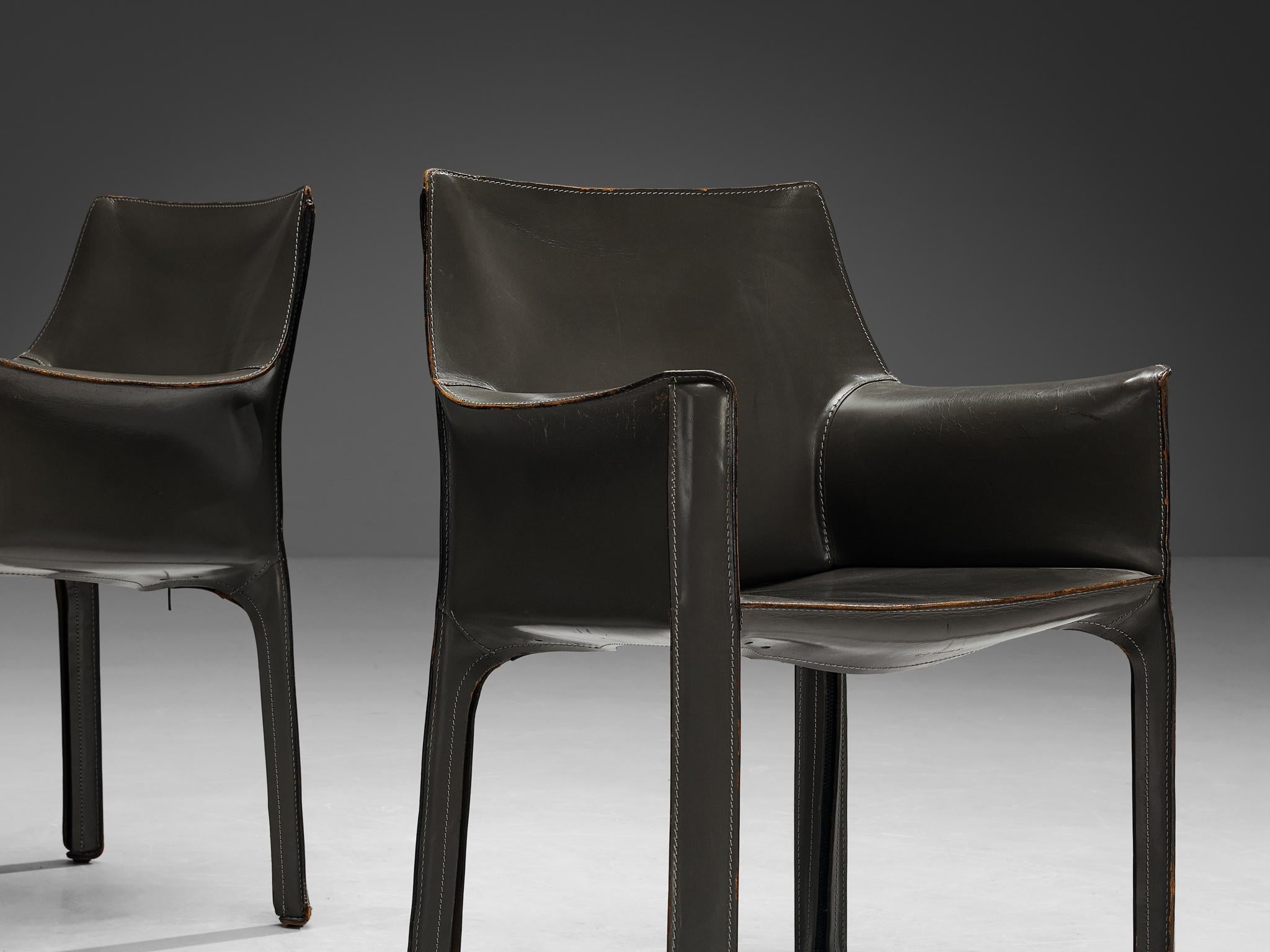 Mario Bellini for Cassina CAB 413 Set of Six Dining Chairs in Grey Leather For Sale 3