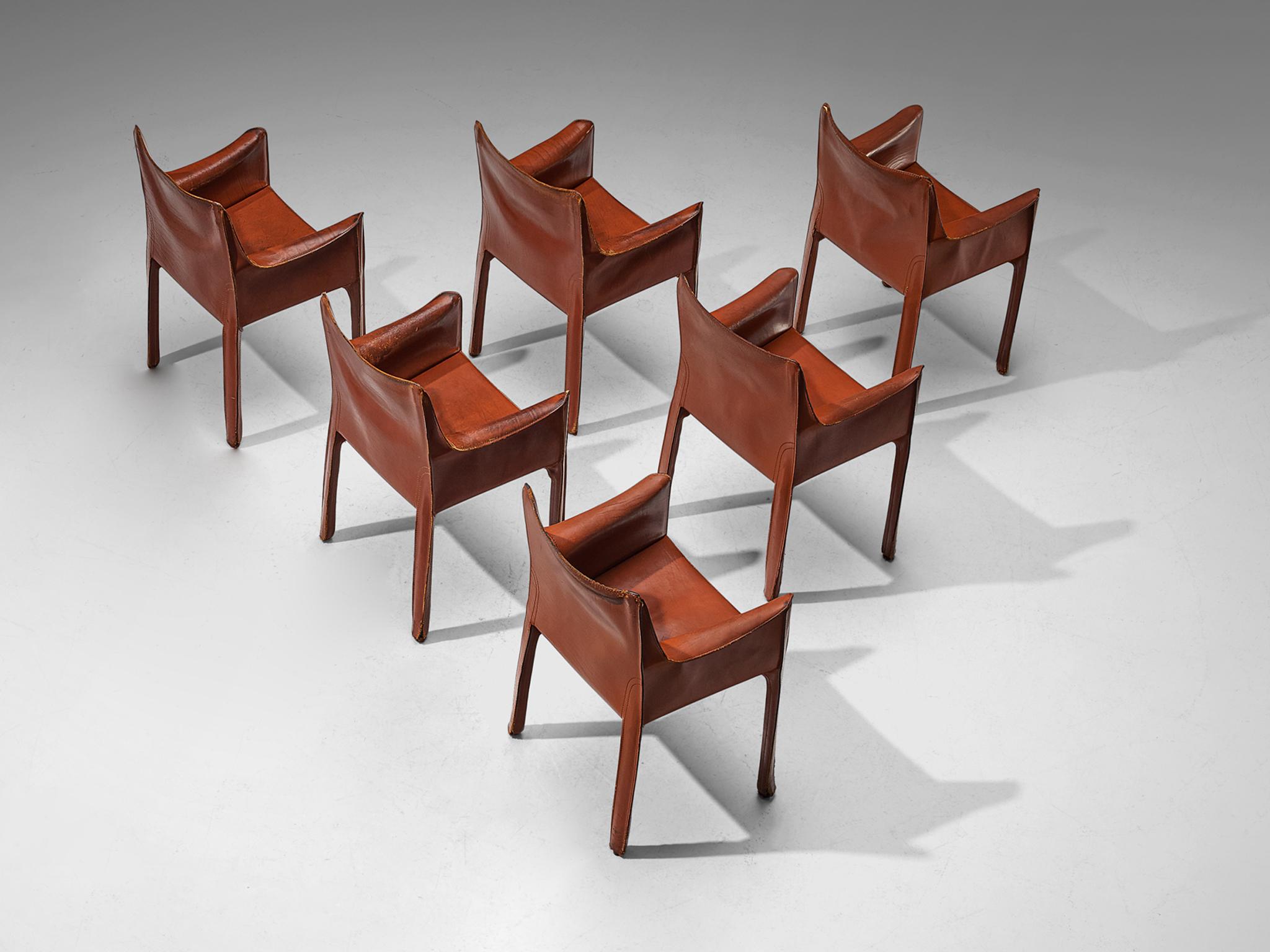Post-Modern Mario Bellini for Cassina 'CAB 413' Set of Six Dining Chairs in Leather 