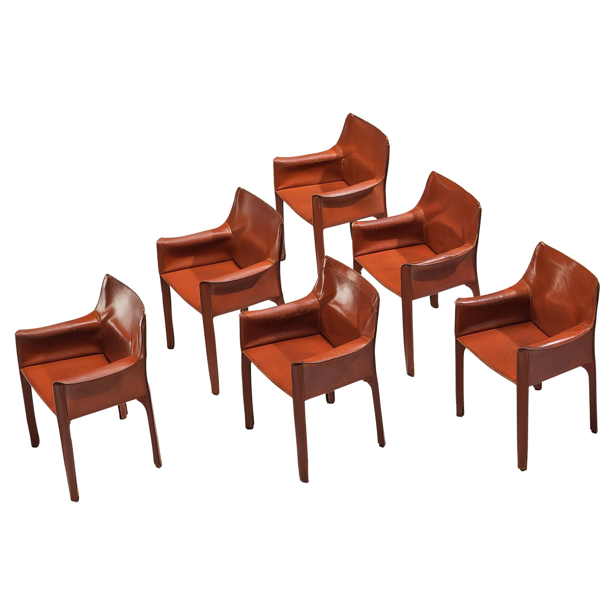 Mario Bellini for Cassina 'CAB 413' Set of Six Dining Chairs in Leather 