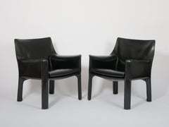Mario Bellini for Cassina 'CAB 414'  Chairs in black stitched Leather