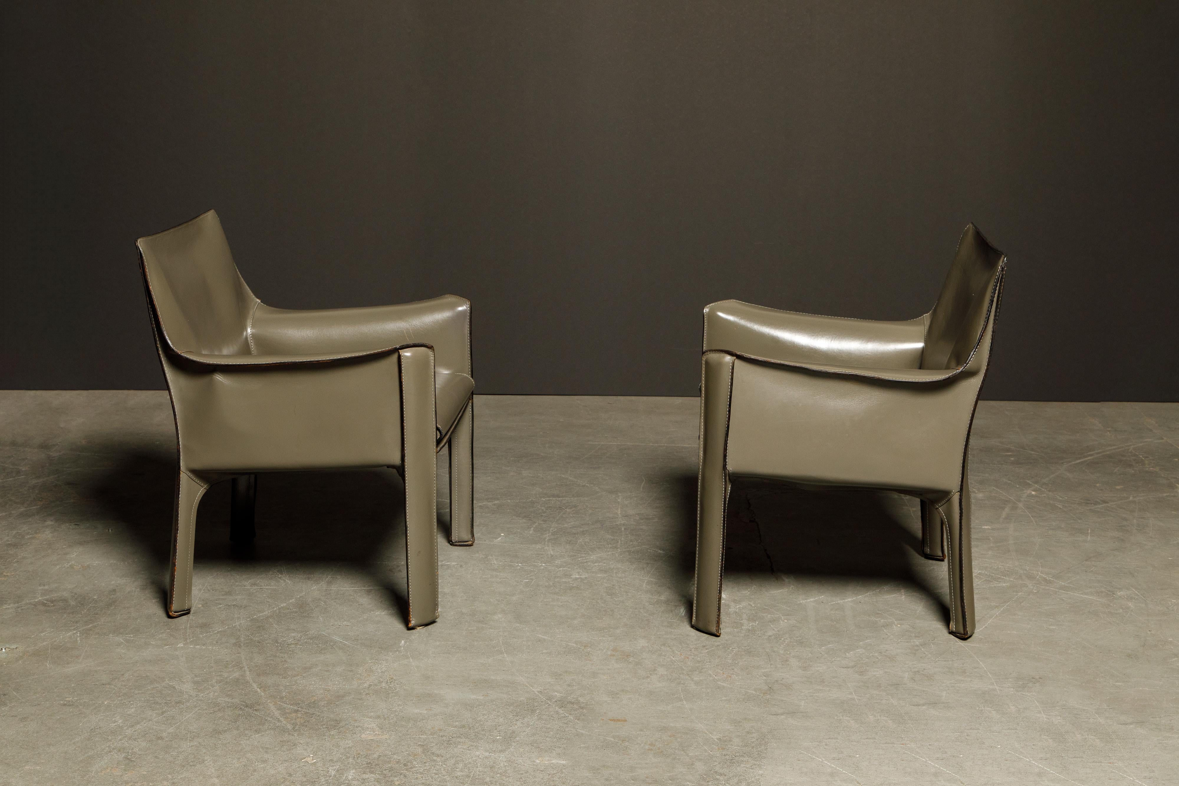 Italian Mario Bellini for Cassina 'Cab 414' Leather Lounge Chairs, Signed, circa 1978