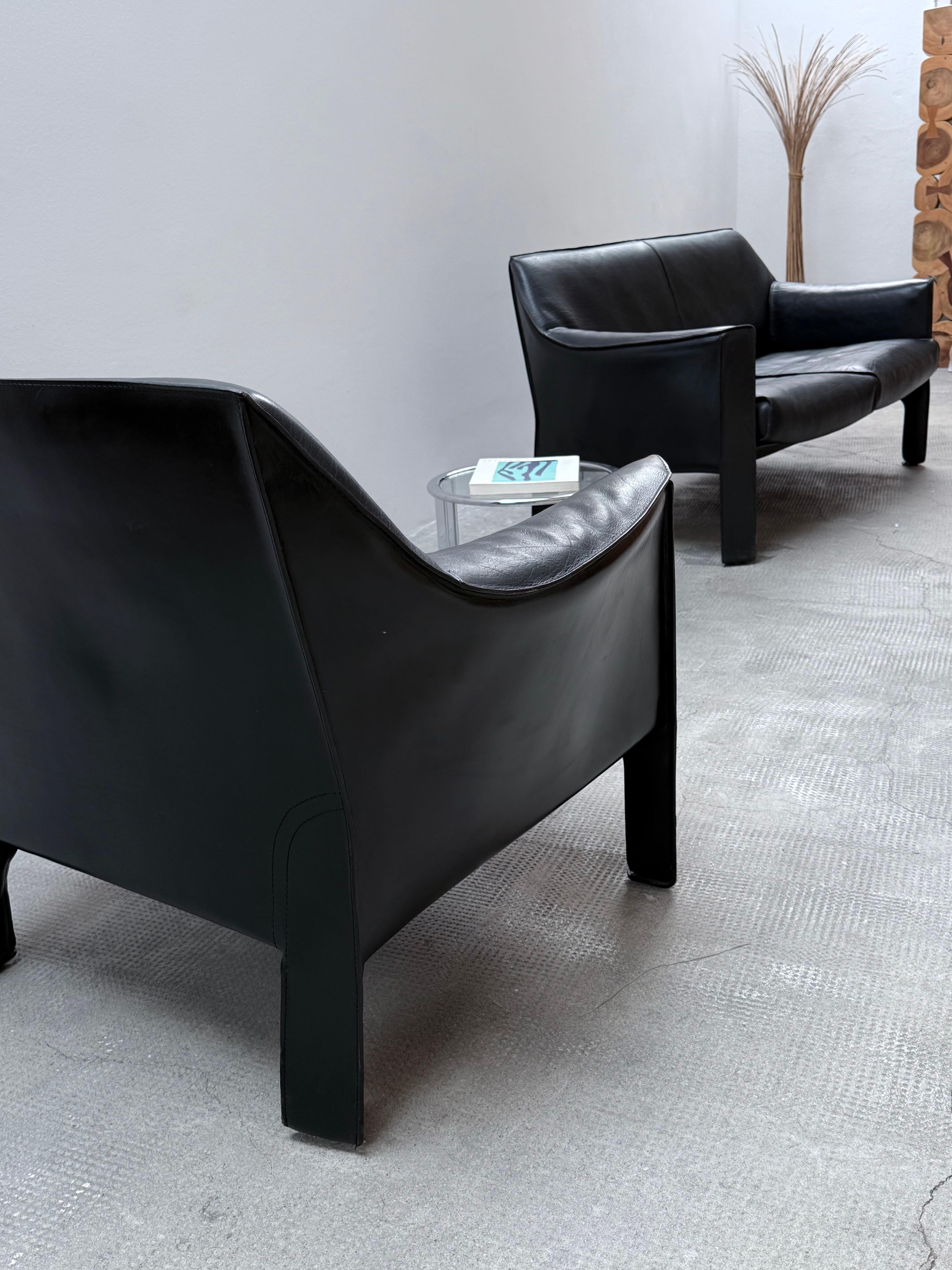 MARIO BELLINI FOR CASSINA CAB 415 ARMCHAIR & SOFA SADDLE LEATHER, ITALY 1980s 4