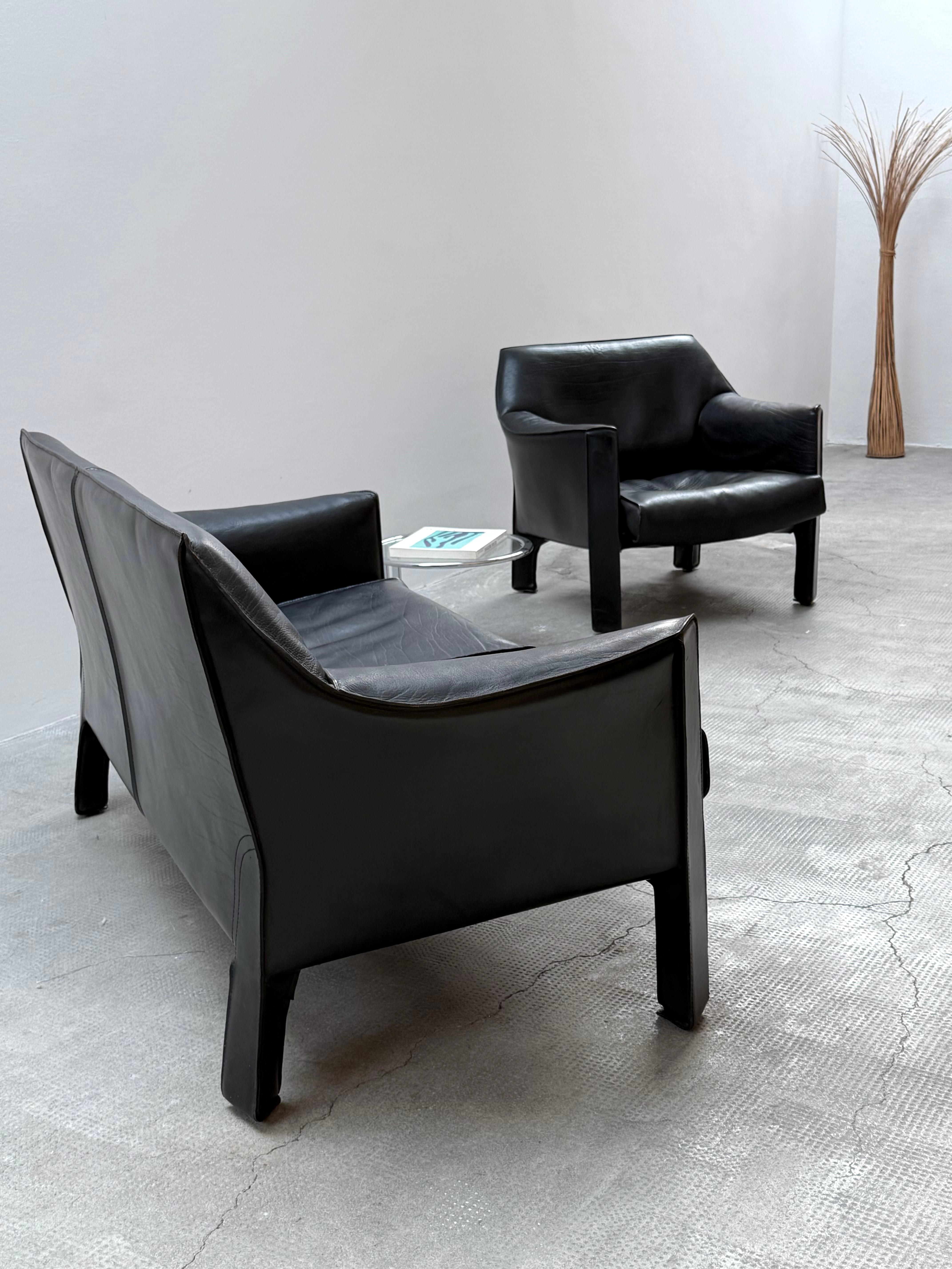 Modern MARIO BELLINI FOR CASSINA CAB 415 ARMCHAIR & SOFA SADDLE LEATHER, ITALY 1980s