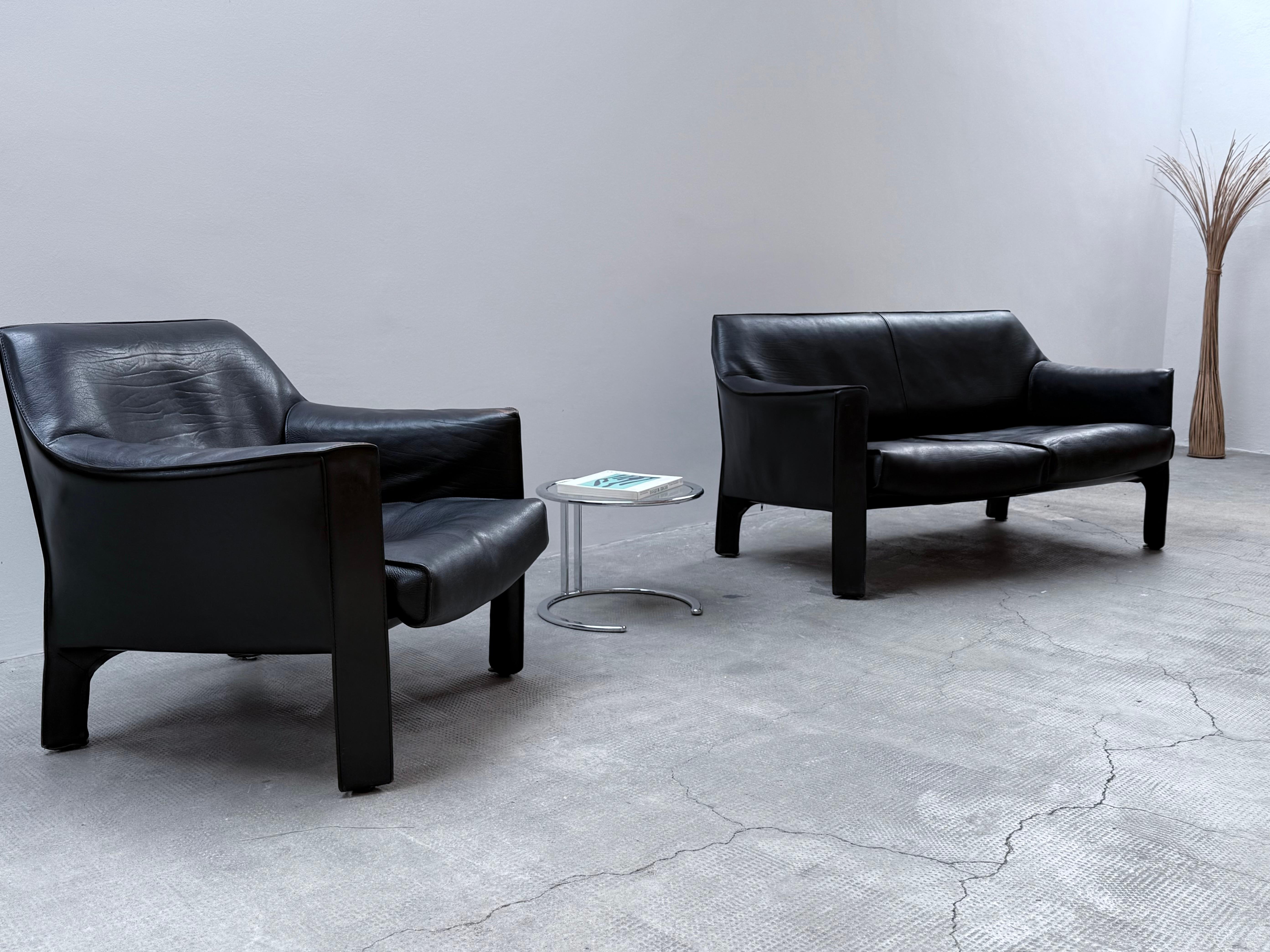 Late 20th Century MARIO BELLINI FOR CASSINA CAB 415 ARMCHAIR & SOFA SADDLE LEATHER, ITALY 1980s