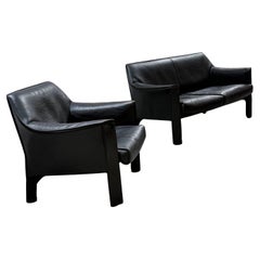 MARIO BELLINI FOR CASSINA CAB 415 ARMCHAIR & SOFA SADDLE LEATHER, ITALY 1980s