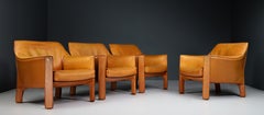 Mario Bellini for Cassina Cab 415 Buffalo Cognac Leather Club Chairs Italy 1980s