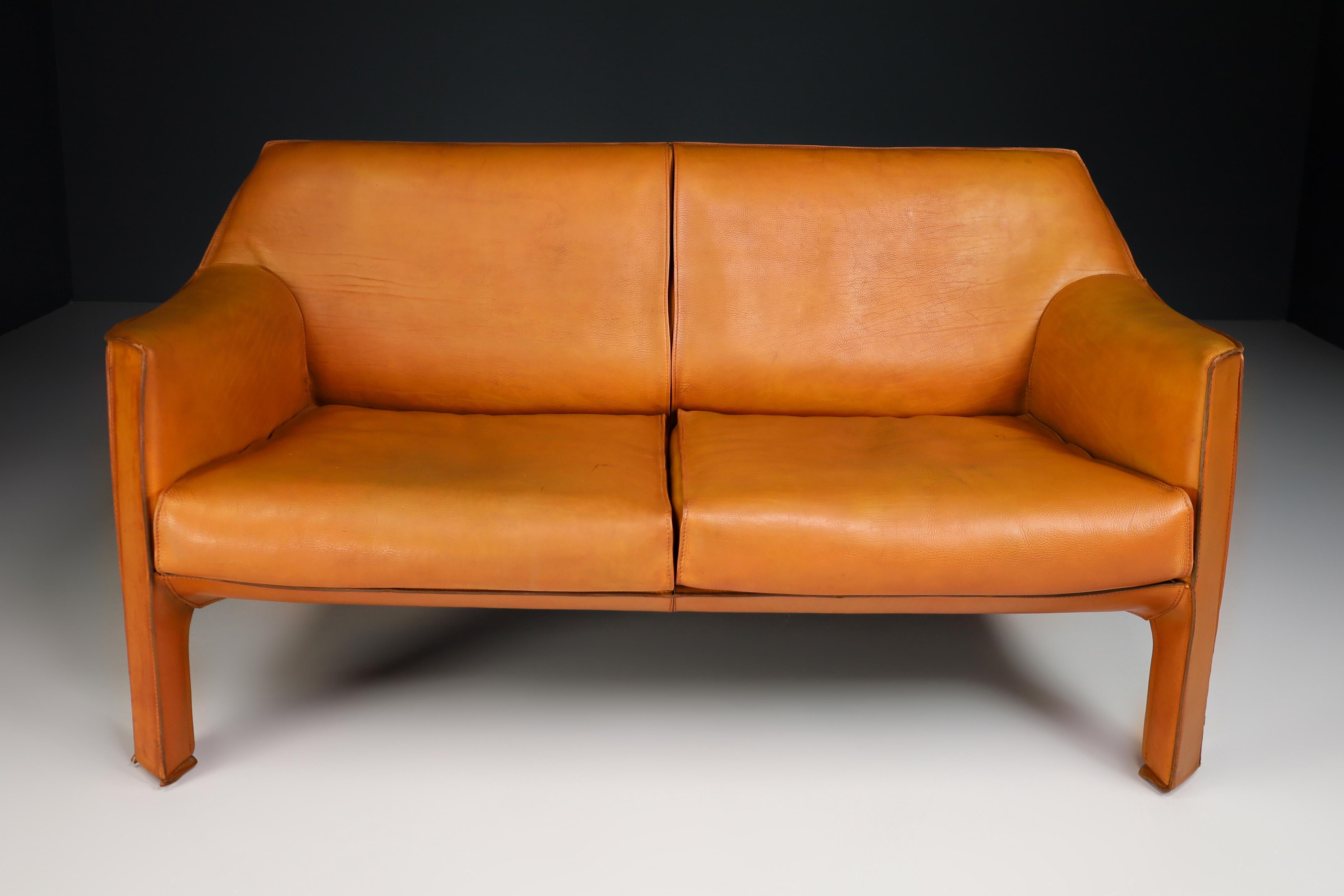 Mario Bellini for Cassina Cab 415 Buffalo Cognac Leather Sofa/Bench Italy, 1980s 5