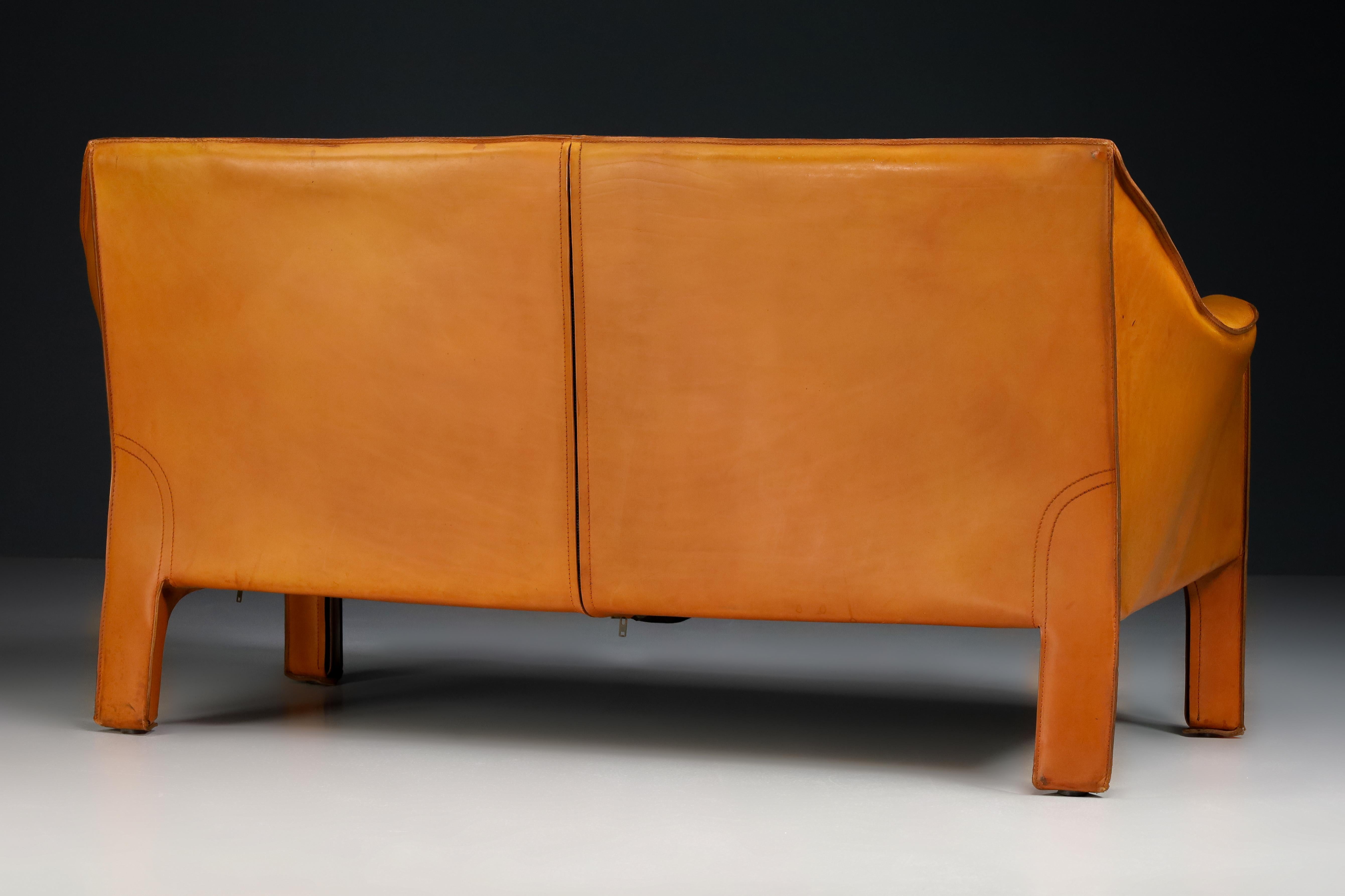 20th Century Mario Bellini for Cassina Cab 415 Buffalo Cognac Leather Sofa/Bench Italy, 1980s