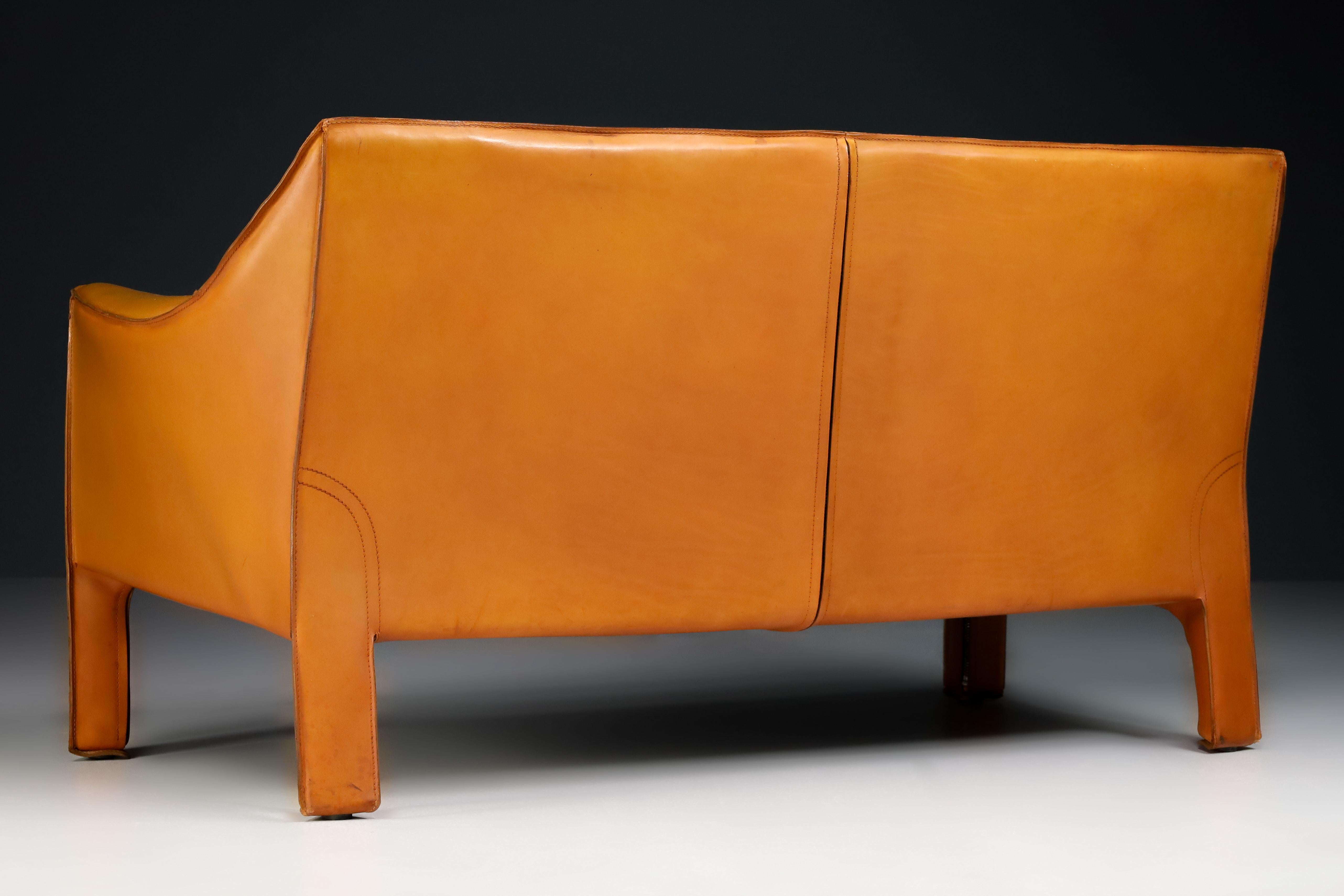 Mario Bellini for Cassina Cab 415 Buffalo Cognac Leather Sofa/Bench Italy, 1980s 1
