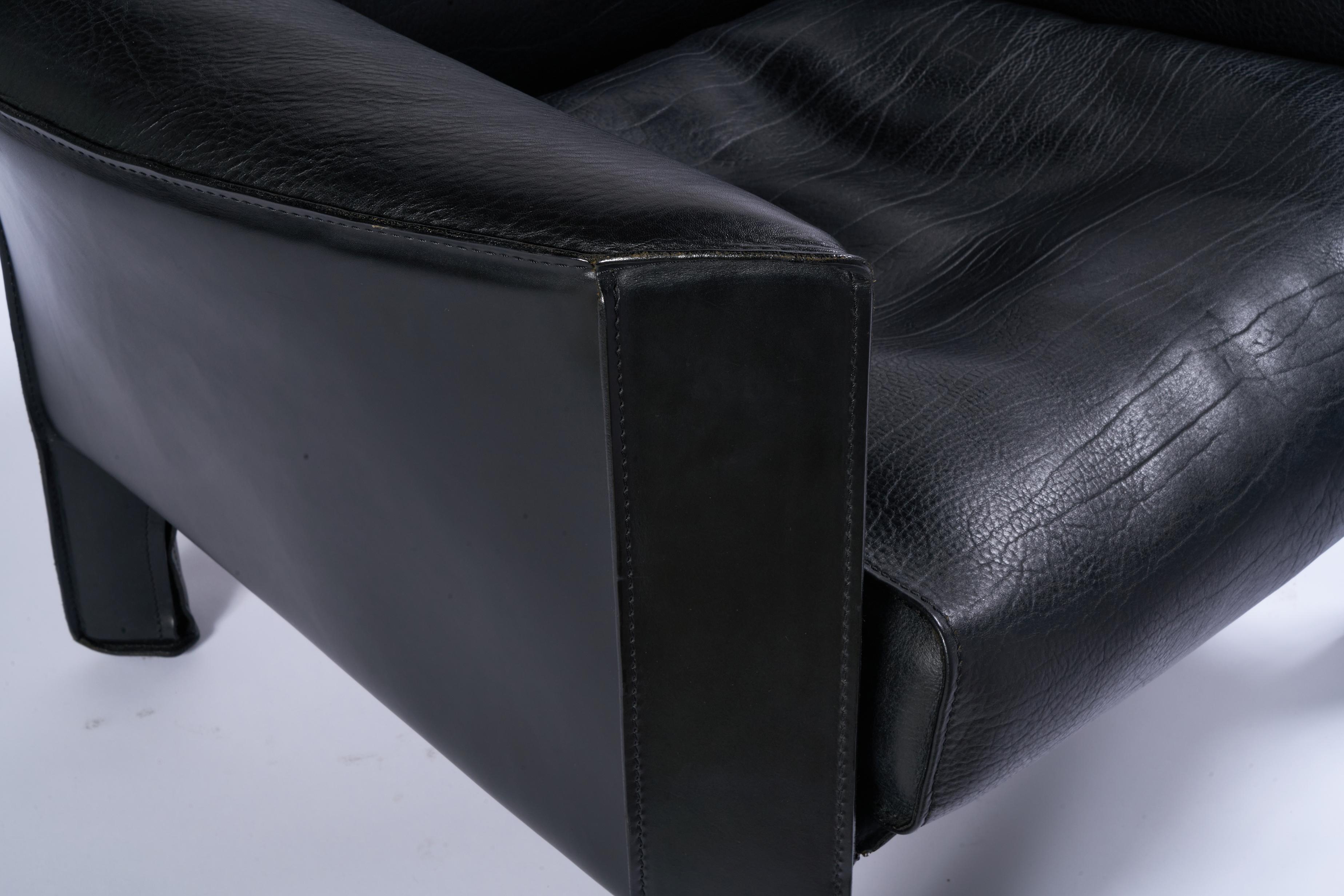 Cuir Mario Bellini pour Cassina Chaise cabine 415 en cuir noir en vente