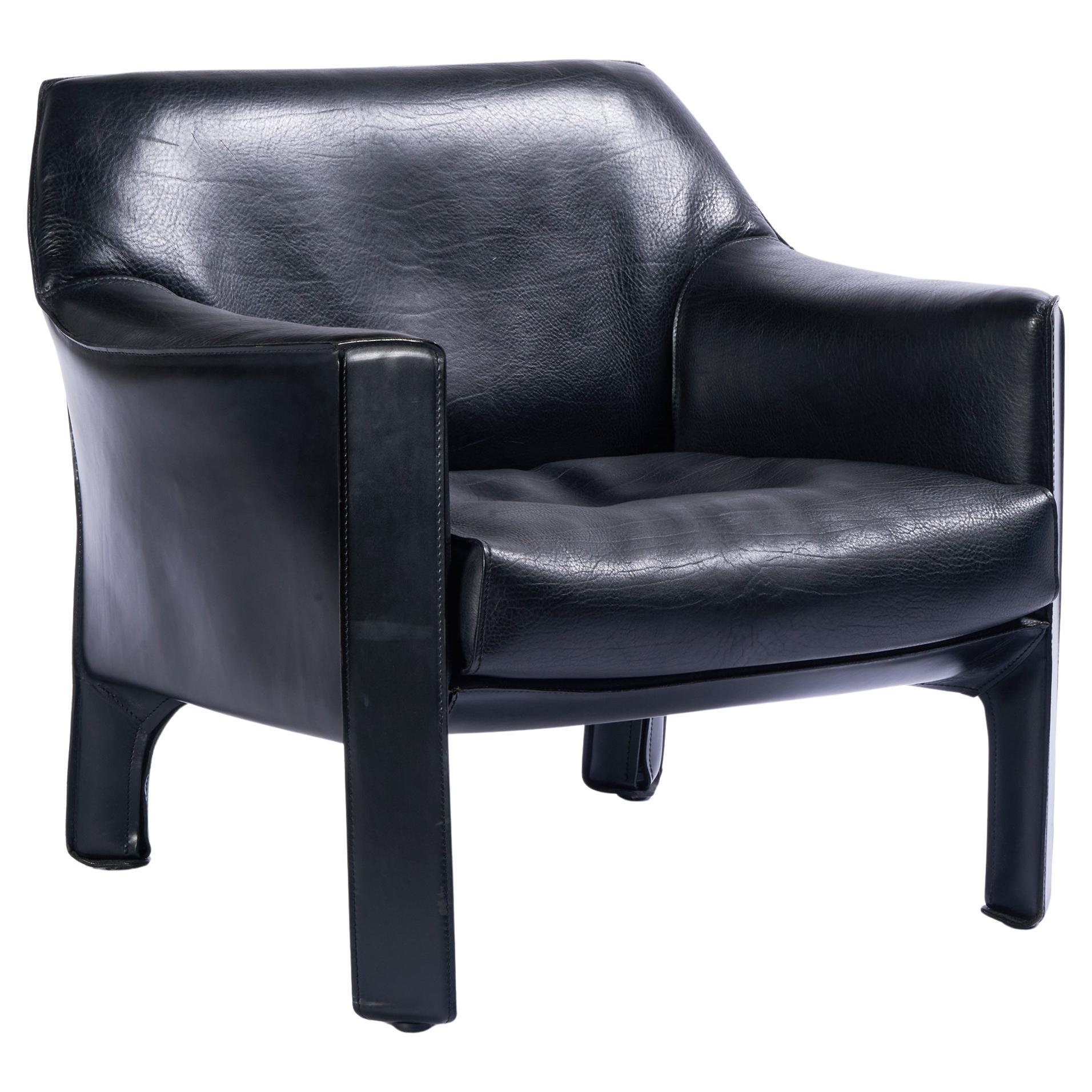 Mario Bellini for Cassina Cab Chair 415 in Black Leather