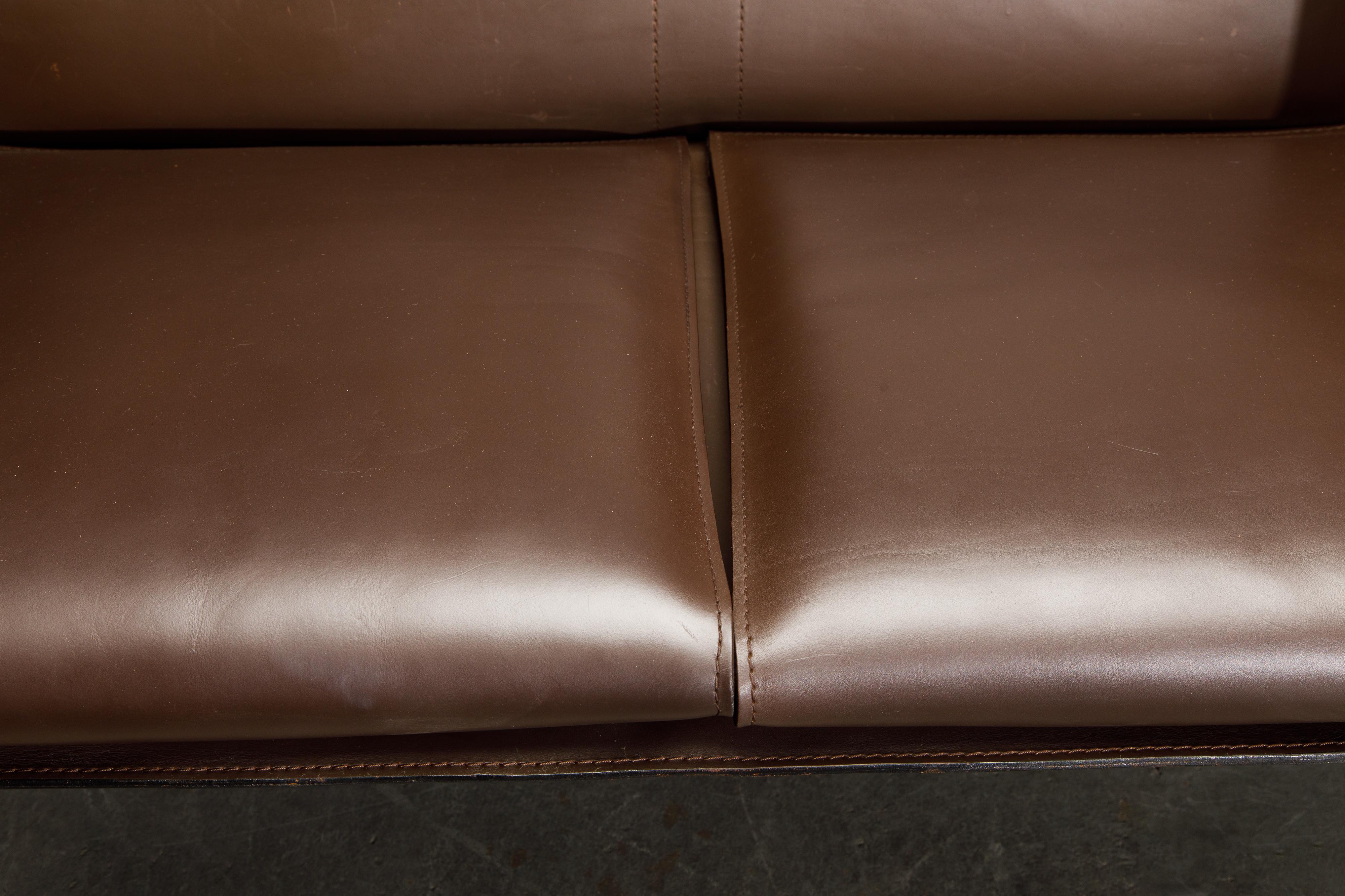 Mario Bellini for Cassina 'Cab' Model 414 Leather Two-Seater Sofa, Signed 4