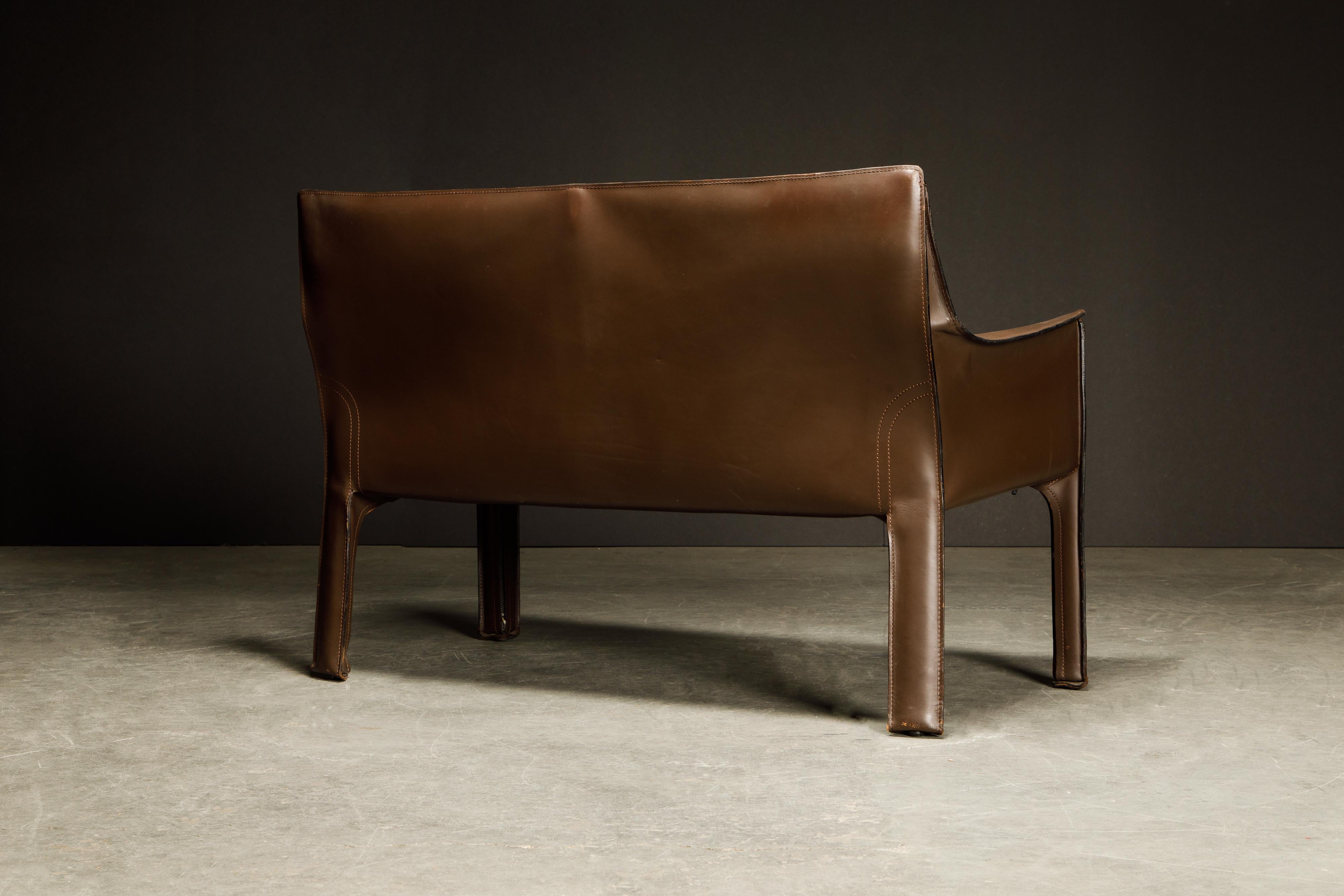 Mario Bellini for Cassina 'Cab' Model 414 Leather Two-Seater Sofa, Signed In Good Condition In Los Angeles, CA