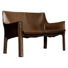 Mario Bellini for Cassina 'Cab' Model 414 Leather Two-Seater Sofa, Signed
