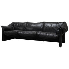 Mario Bellini for Cassina Handsome Black Leather 3-Seat Sofa