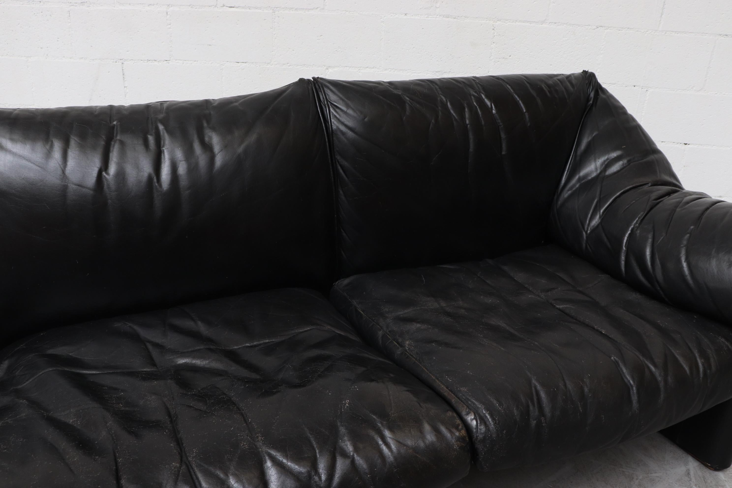 Mario Bellini for Cassina Handsome Black Leather 3-Seat Sofa 6