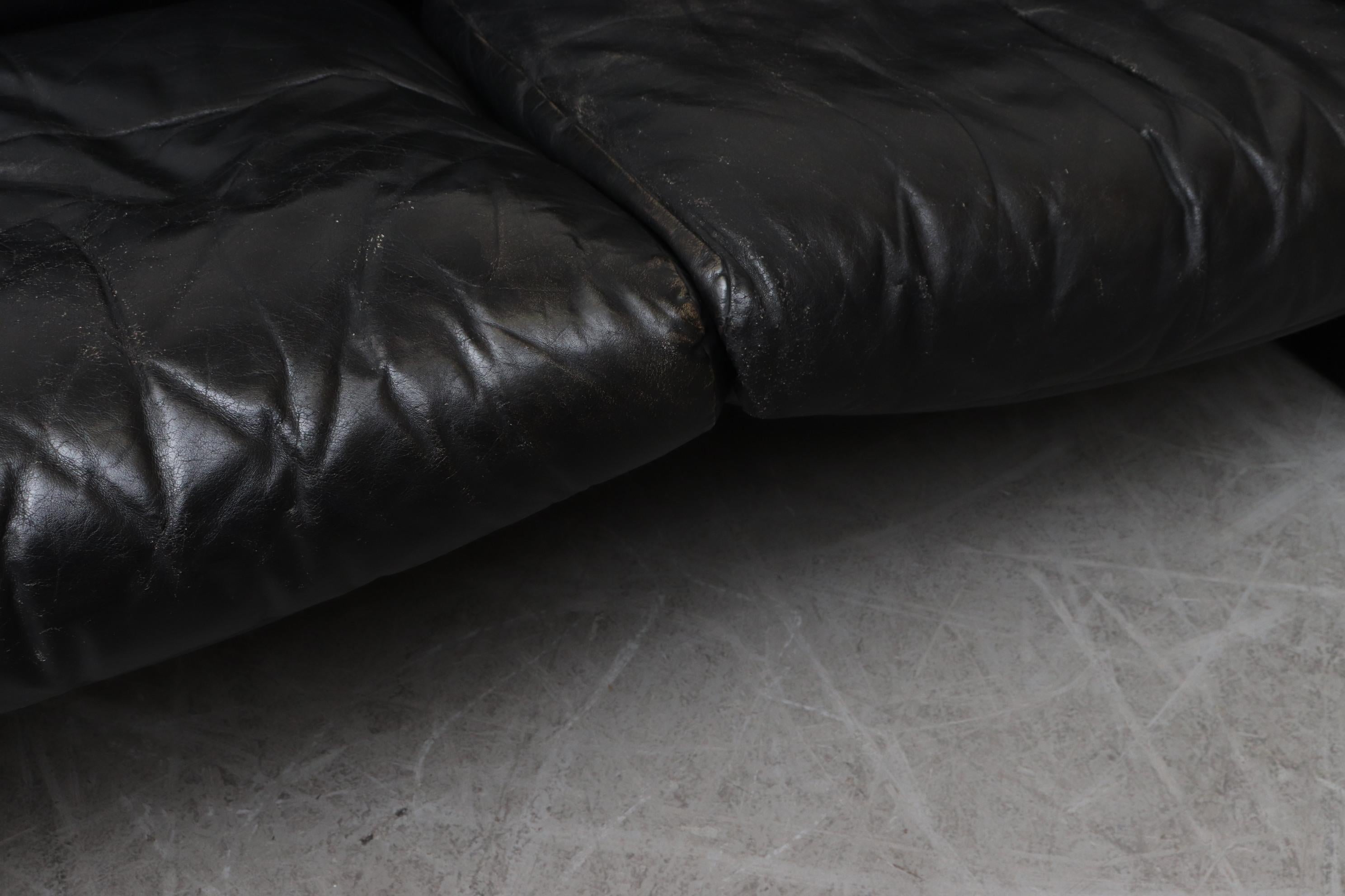 Mario Bellini for Cassina Handsome Black Leather 3-Seat Sofa 7