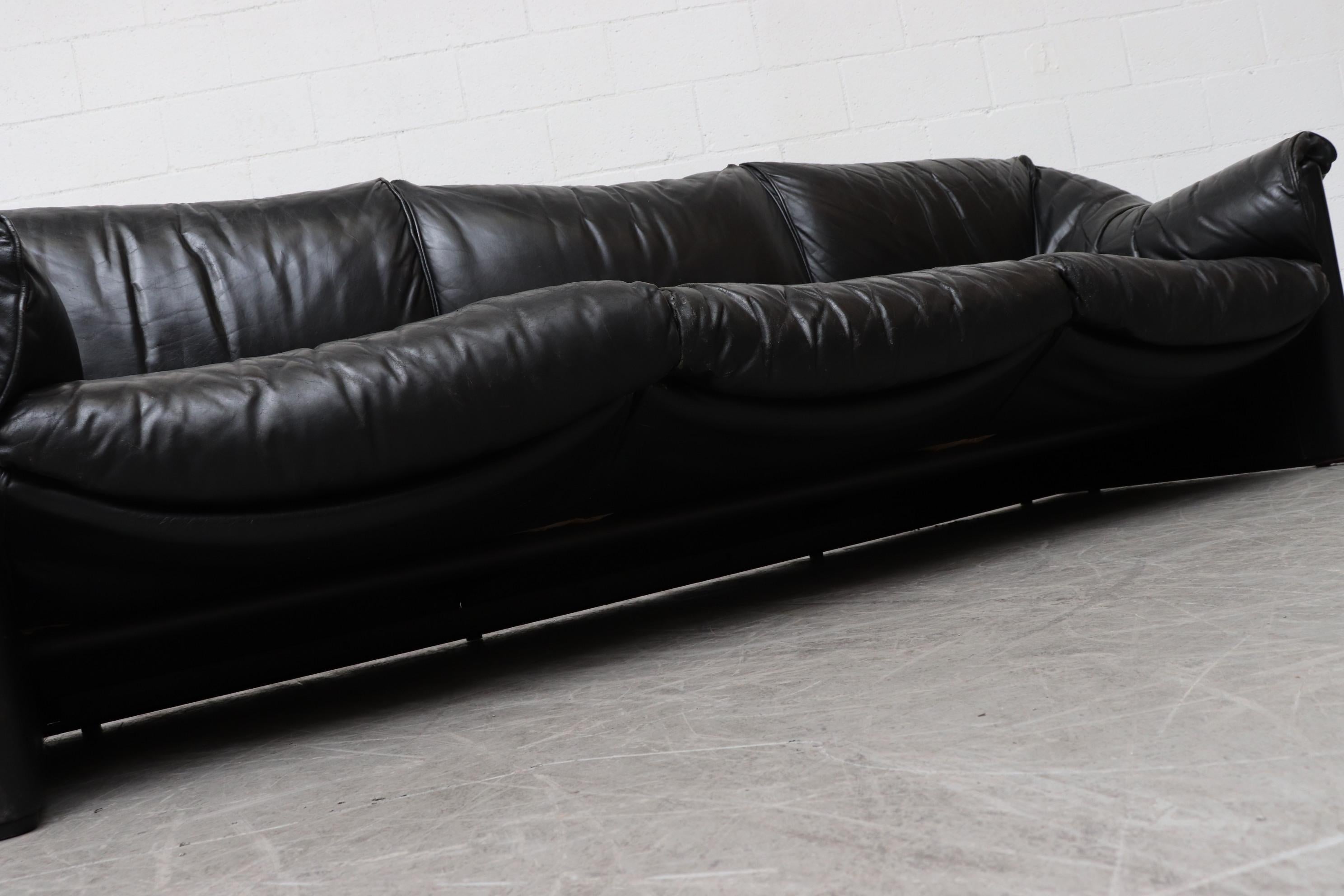 Mario Bellini for Cassina Handsome Black Leather 3-Seat Sofa 9