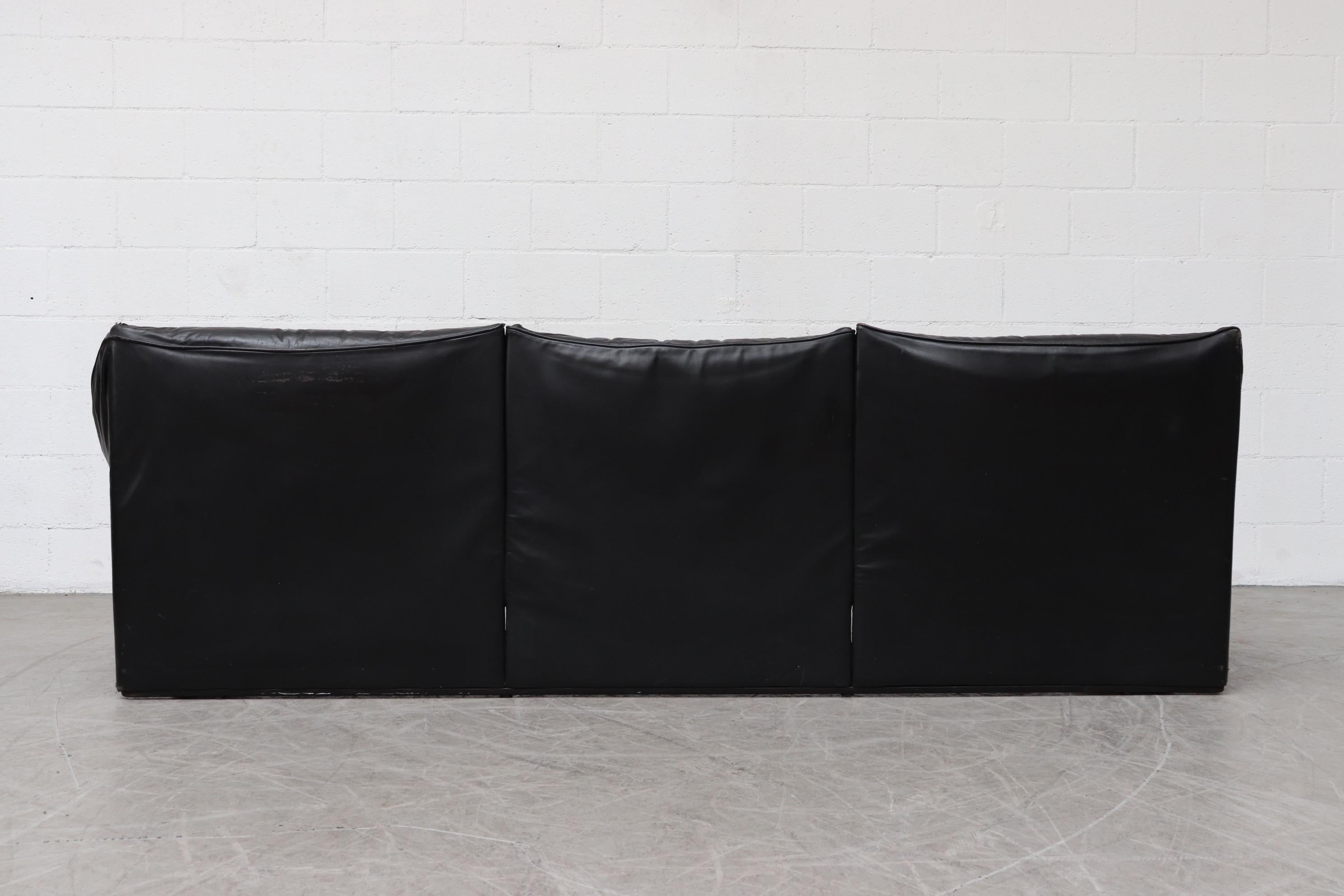 Mario Bellini for Cassina Handsome Black Leather 3-Seat Sofa In Good Condition In Los Angeles, CA