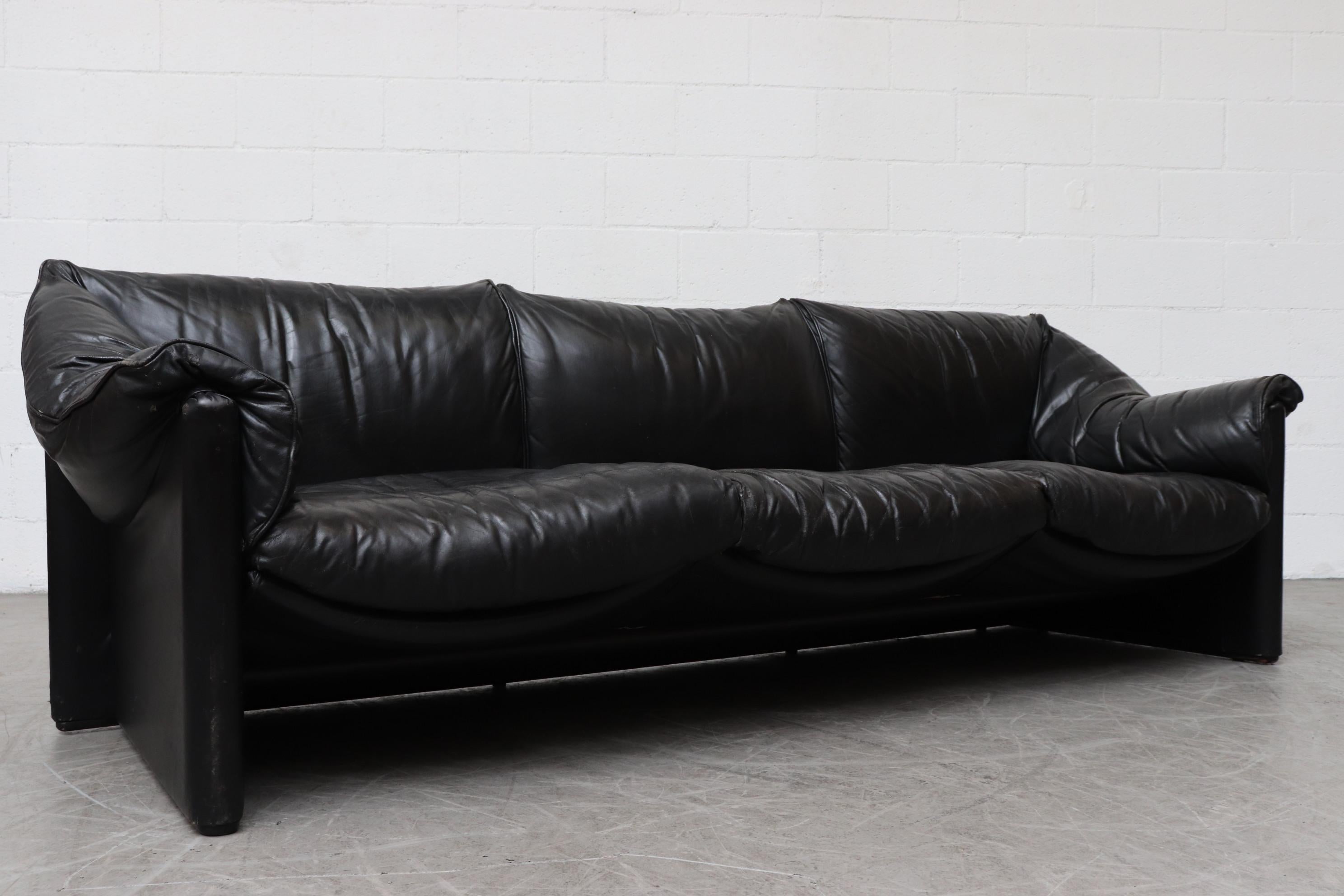 Mario Bellini for Cassina Handsome Black Leather 3-Seat Sofa 1