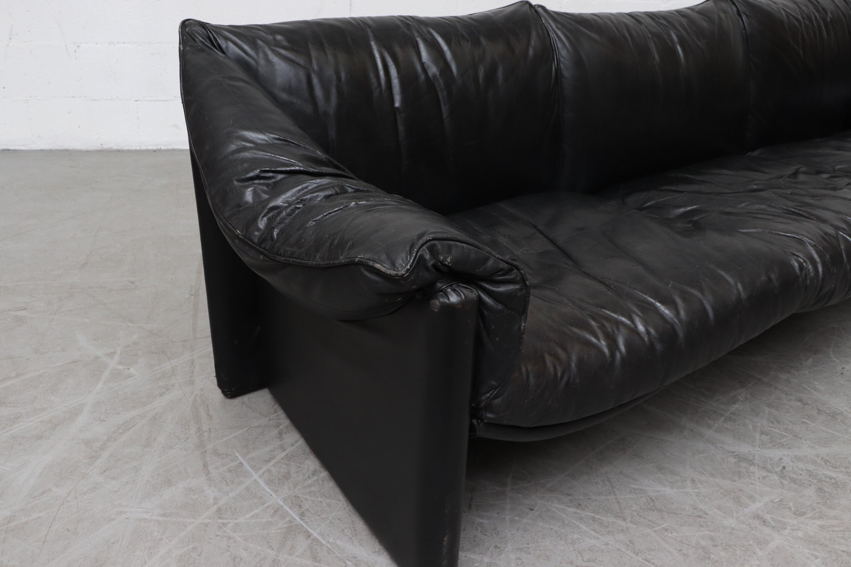 Mario Bellini for Cassina Handsome Black Leather 3-Seat Sofa 2