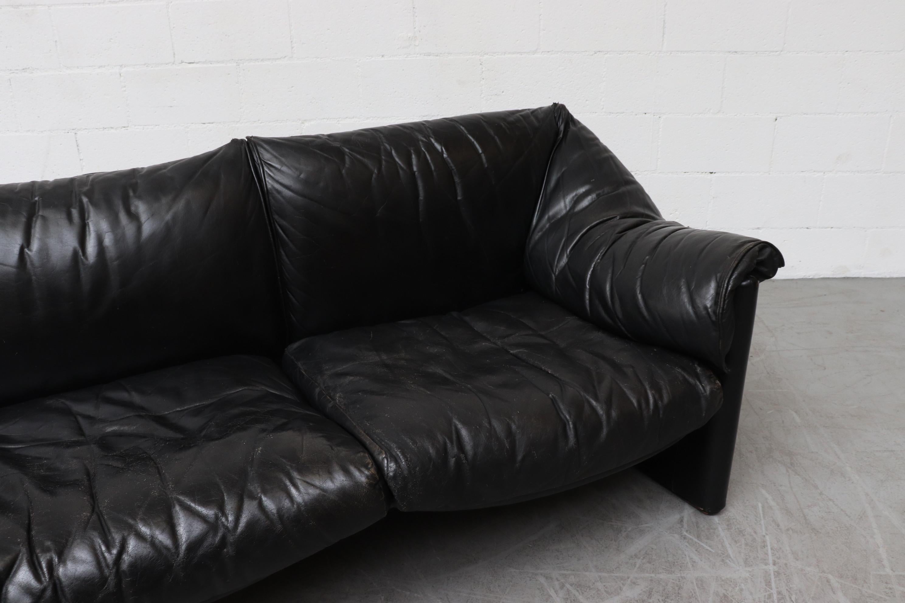 Mario Bellini for Cassina Handsome Black Leather 3-Seat Sofa 3
