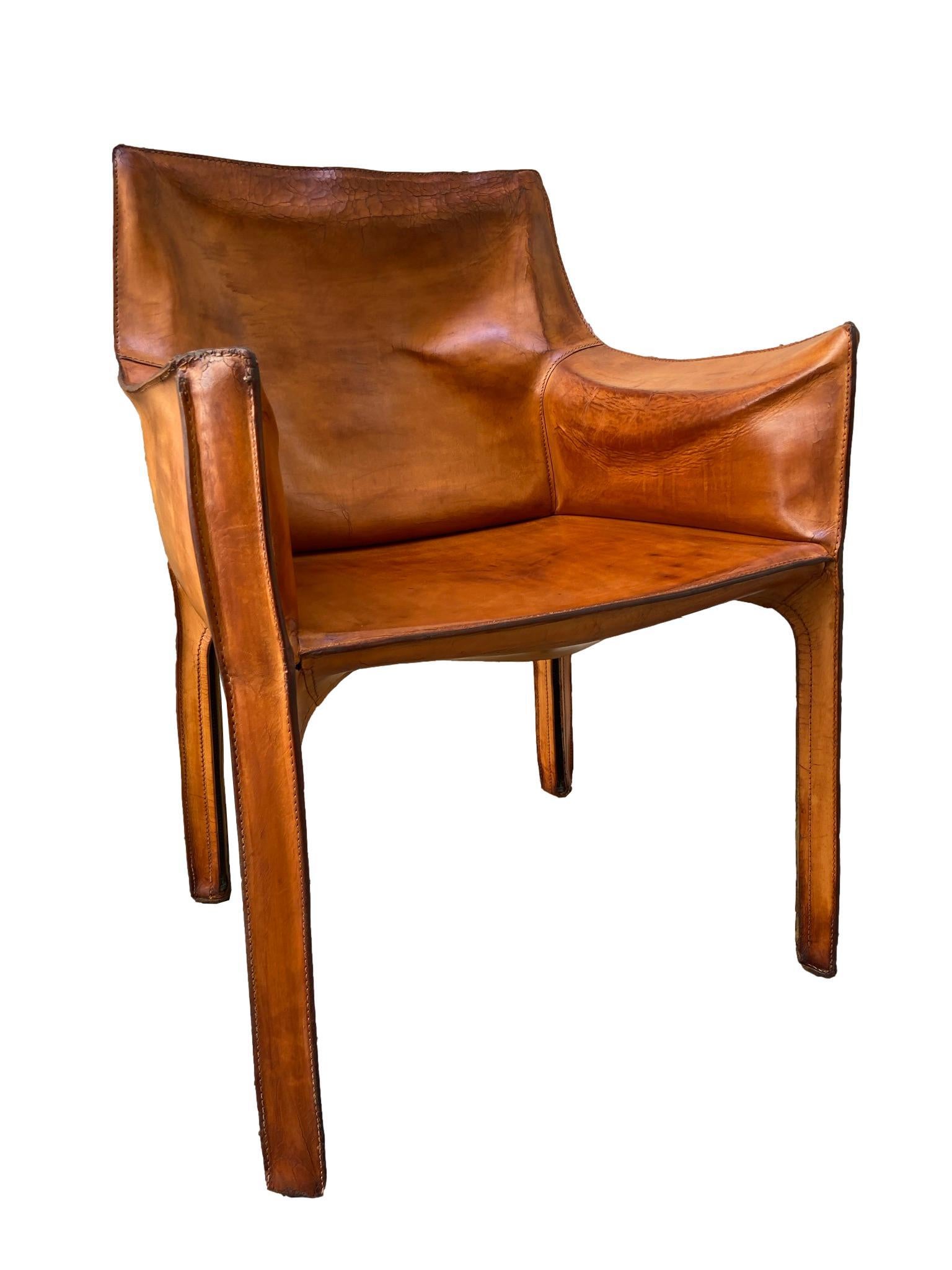 Mid-Century Modern Mario Bellini for Cassina Leather Cab Lounge Chair, Italy, 1970s