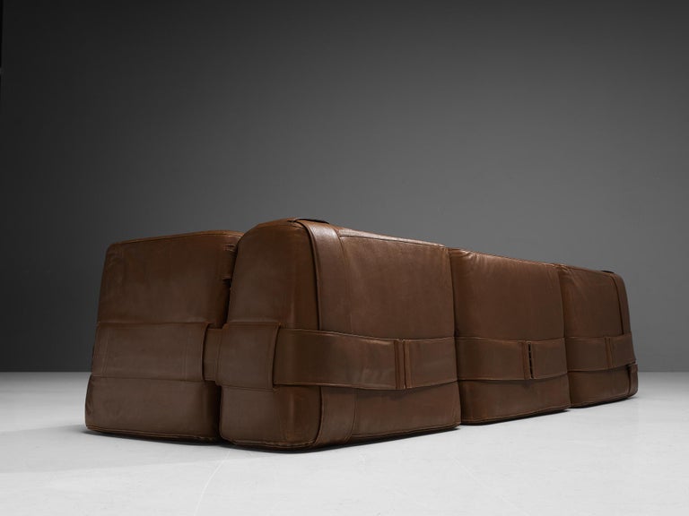 Mid-Century Modern Mario Bellini for Cassina Modular Sofa 'Quartet' in Brown Leather